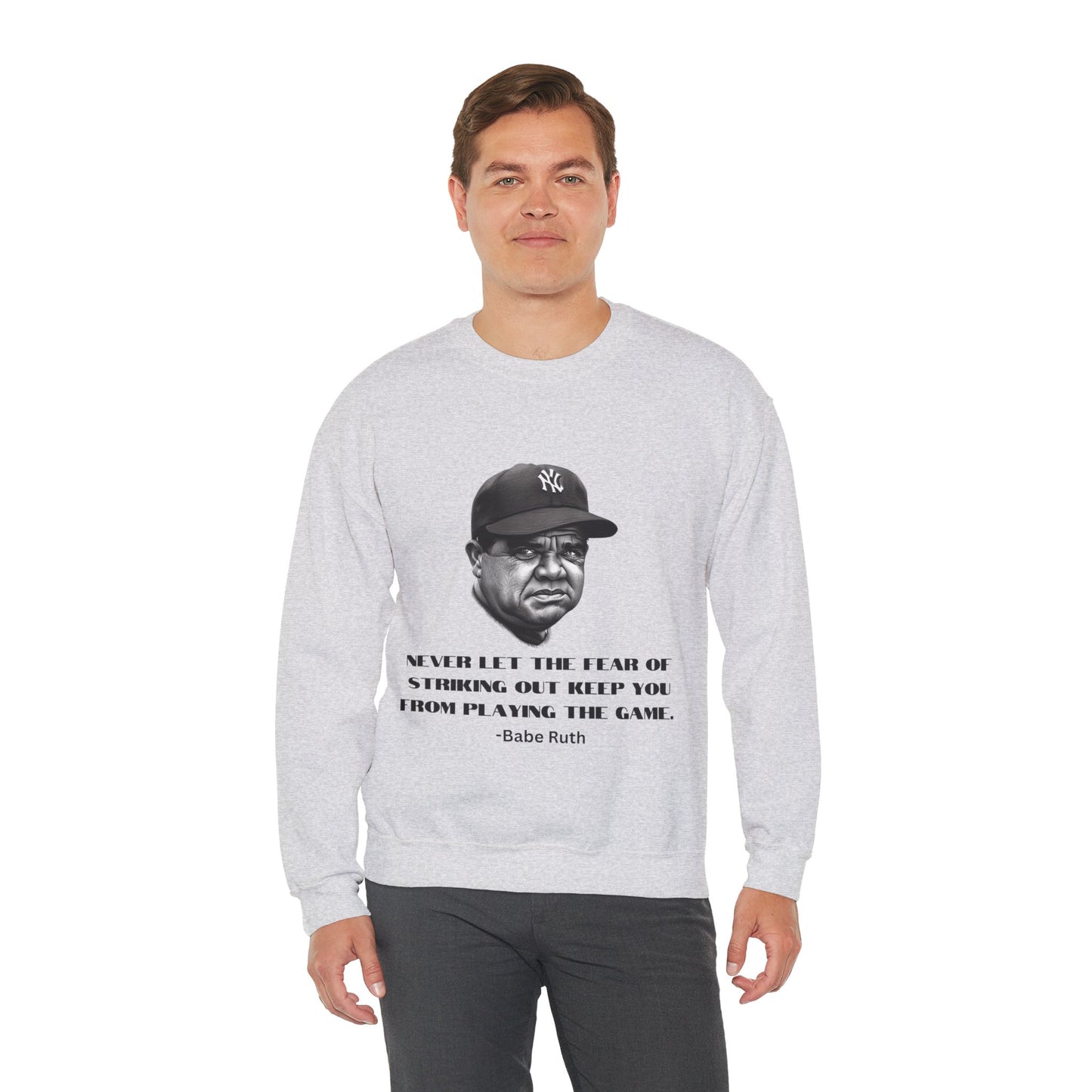 Strike Out Babe Ruth Men's Crewneck Sweatshirt (IW Grayscale Logo) - Sweet Baby Jeez Teez