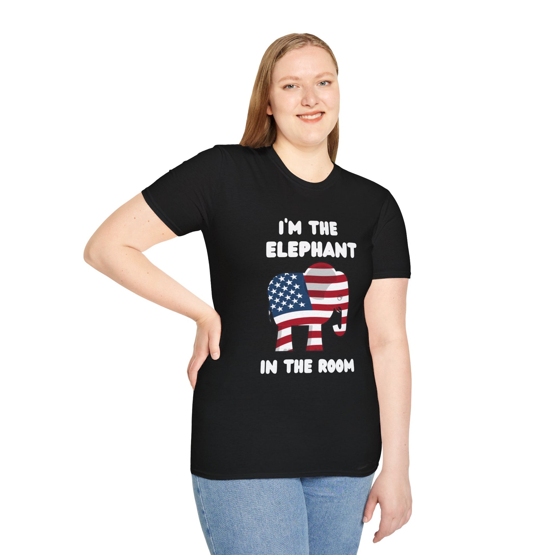 Elephant in Room Cartoon Women's Relaxed/Plus Tshirt (White Logo) - Sweet Baby Jeez Teez