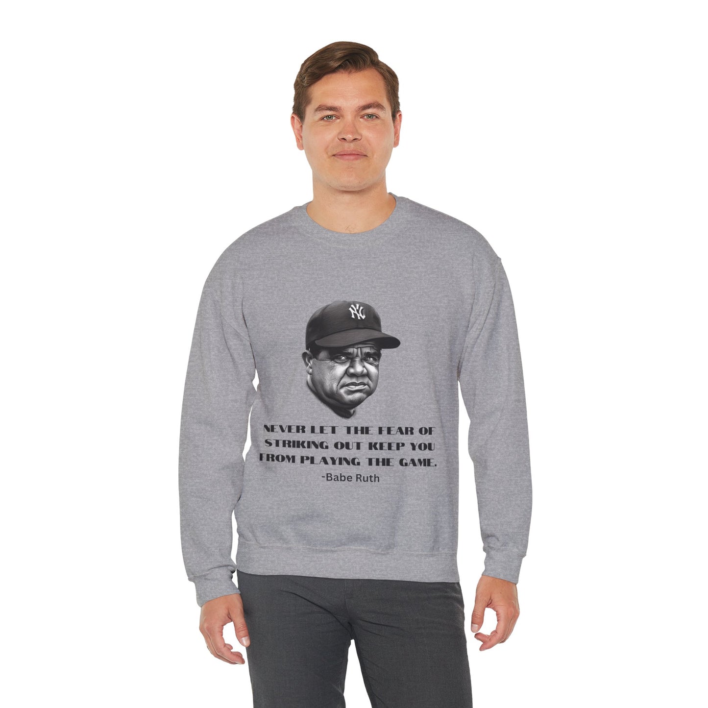 Strike Out Babe Ruth Men's Crewneck Sweatshirt (IW Grayscale Logo) - Sweet Baby Jeez Teez