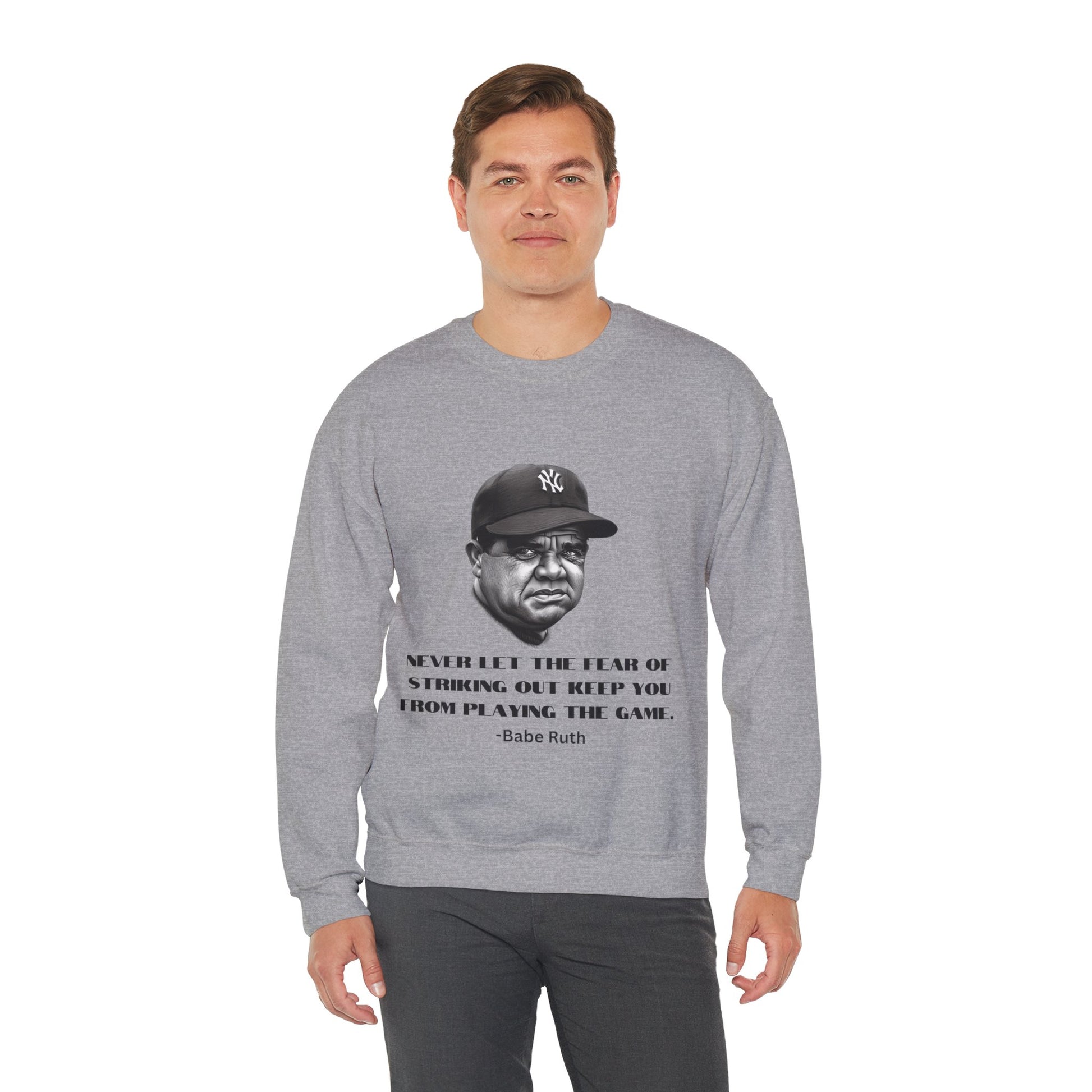 Strike Out Babe Ruth Men's Crewneck Sweatshirt (IW Grayscale Logo) - Sweet Baby Jeez Teez