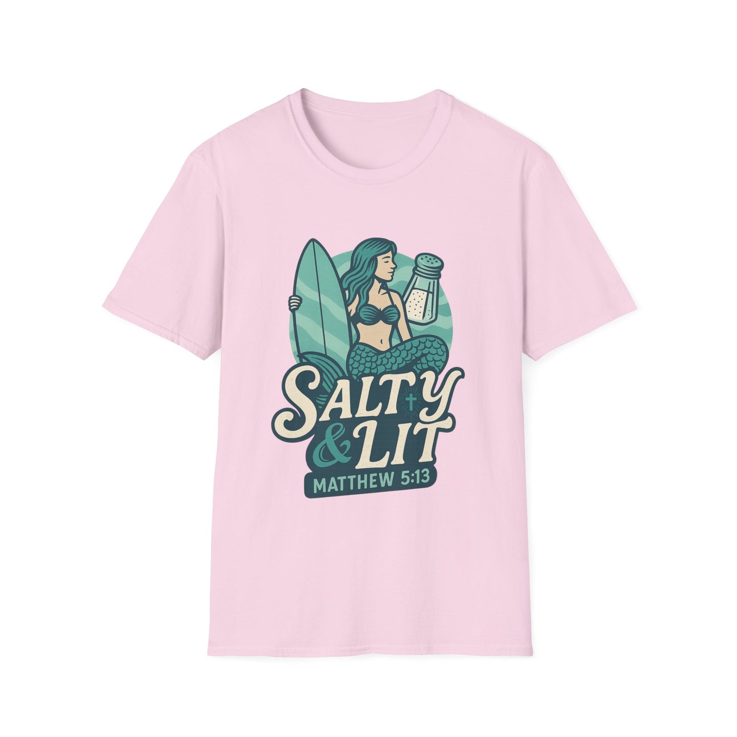 "Salty & Lit" Mermaid Matthew 5:13 Bible Verse Christian Women's Softstyle Tshirt