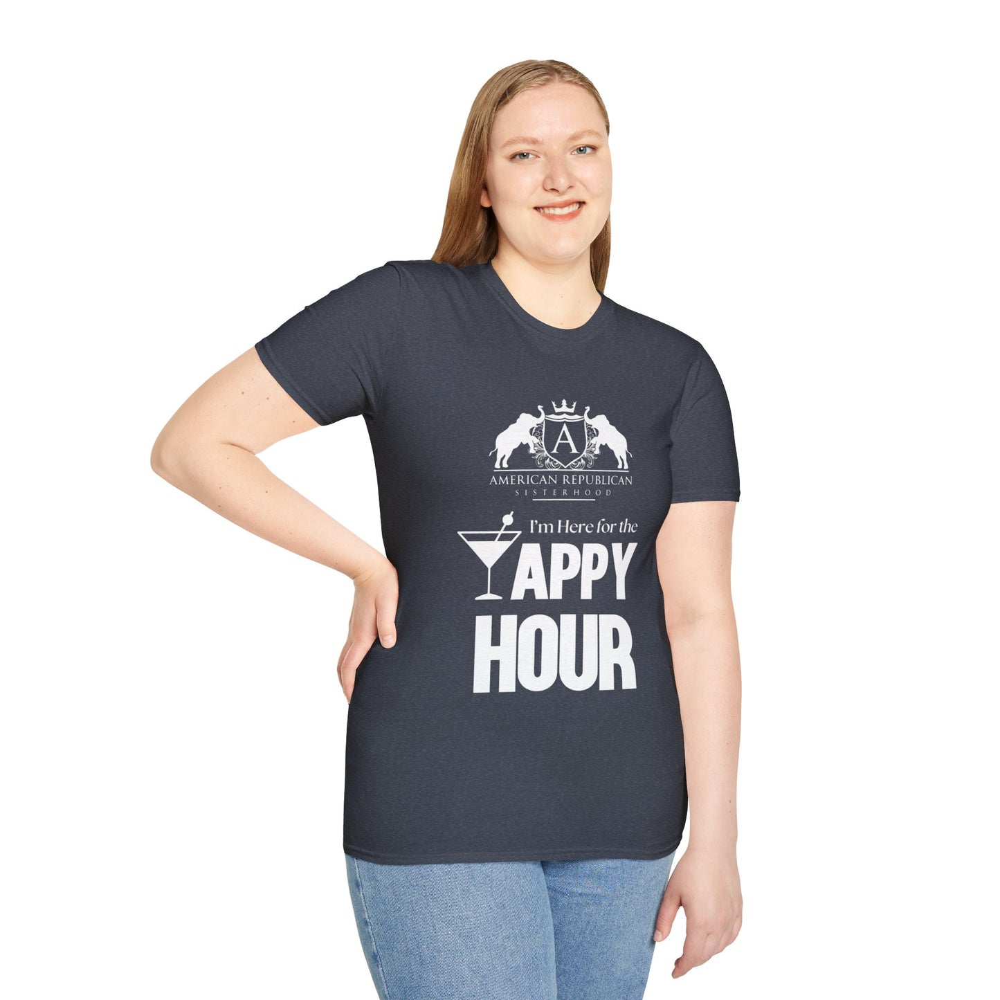 Here for the Yappy Hour Women's Unisex/Relaxed Tshirt (ARS-White Logo) - Sweet Baby Jeez Teez