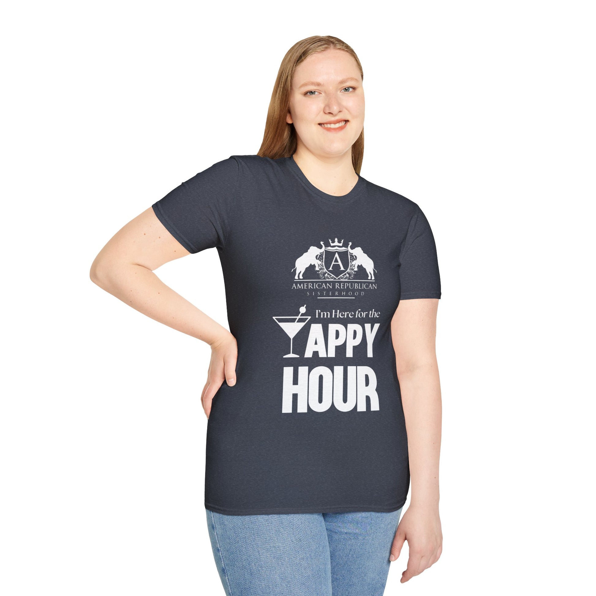 Here for the Yappy Hour Women's Unisex/Relaxed Tshirt (ARS-White Logo) - Sweet Baby Jeez Teez
