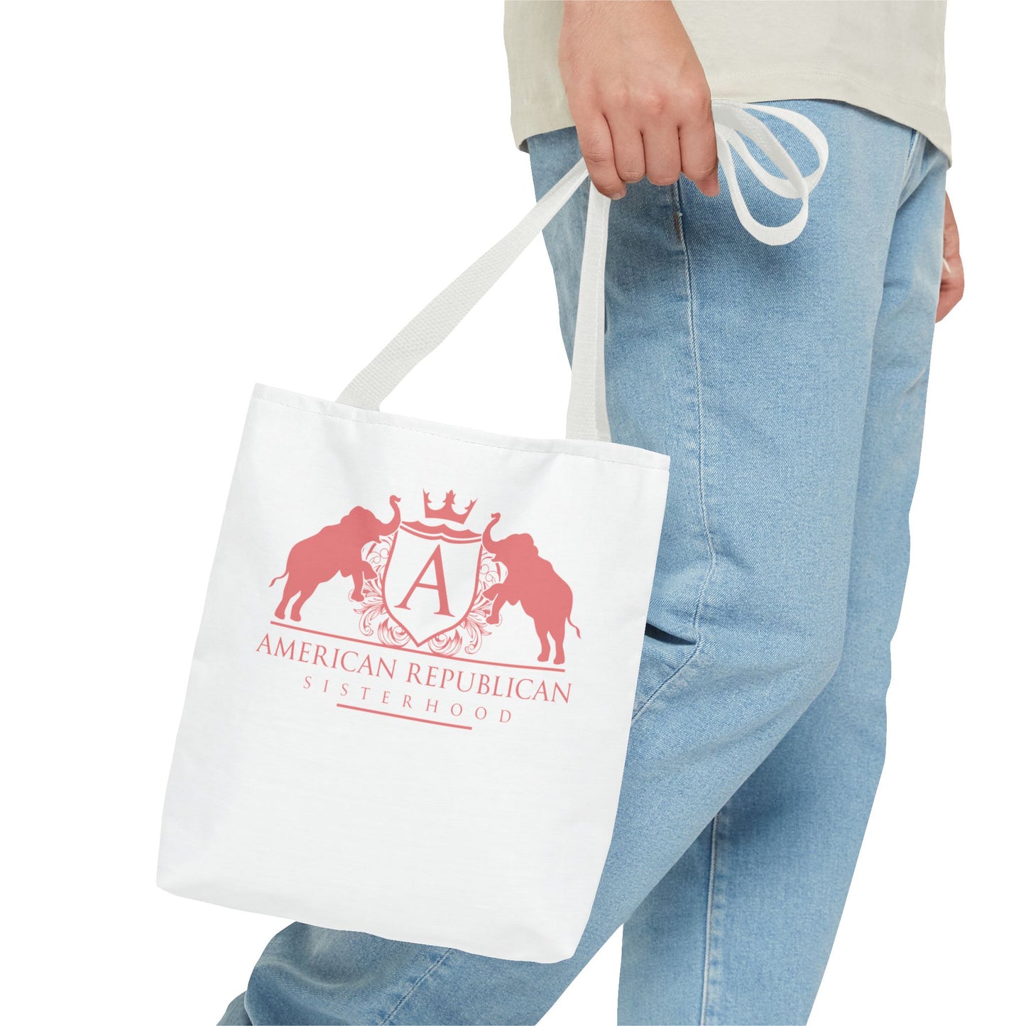ARS White Tote Bag in 3  Sizes (ARS - Coral Logo) - Sweet Baby Jeez Teez
