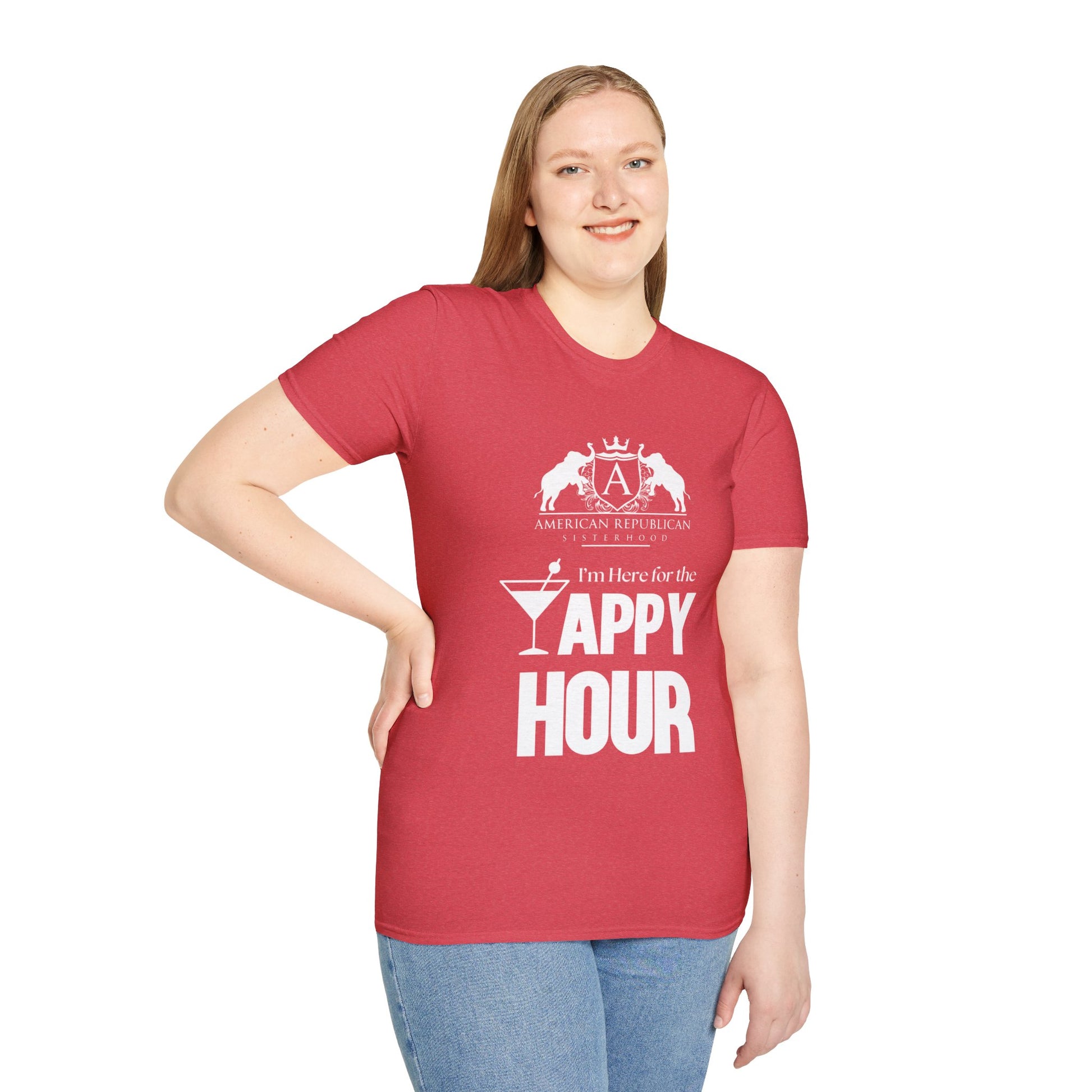 Here for the Yappy Hour Women's Unisex/Relaxed Tshirt (ARS-White Logo) - Sweet Baby Jeez Teez