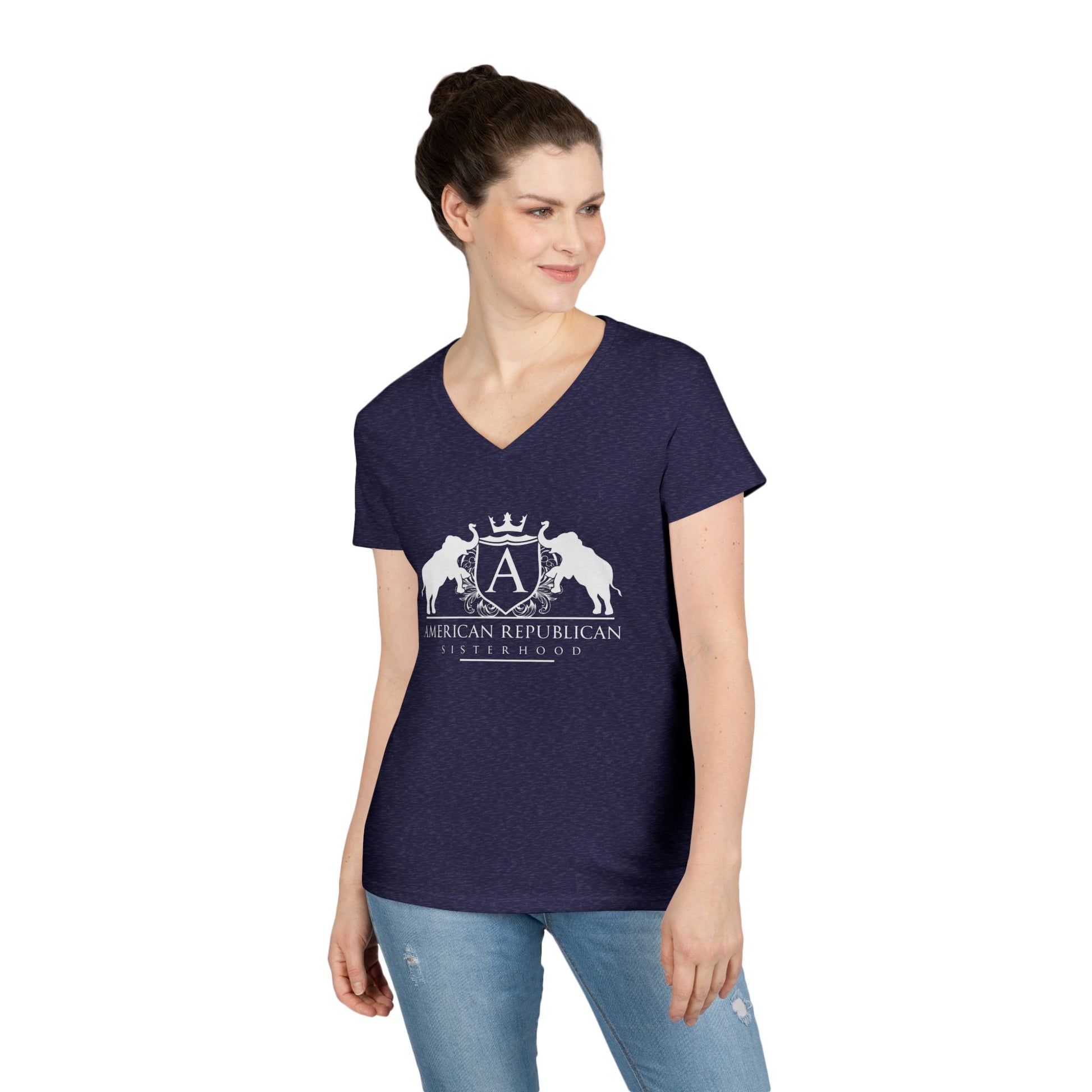 ARS Logo Ladies V-Neck Tshirt (ARS - White Logo) - Sweet Baby Jeez Teez