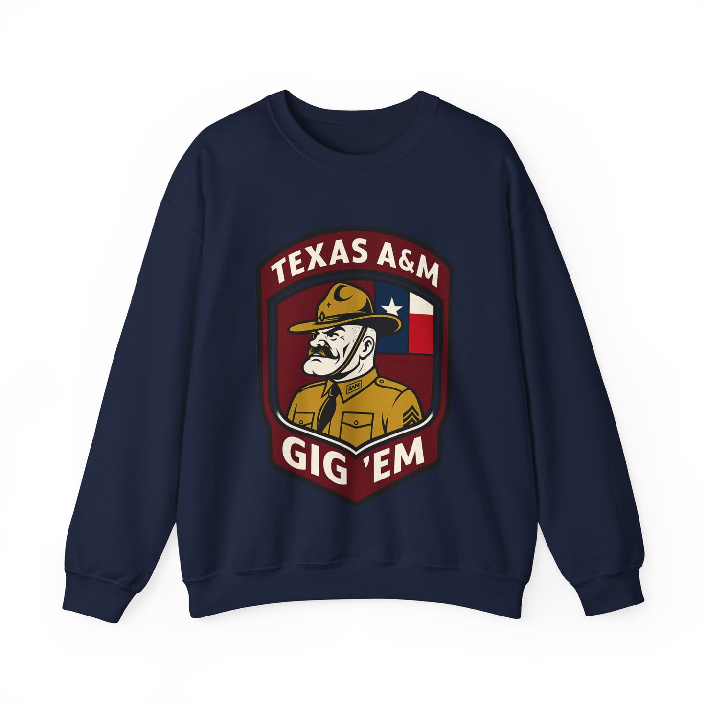 Gig 'Em Aggies Old Sarge Crest Texas A&M Soft Cozy Sweatshirt (Texas Flag Logo 3)
