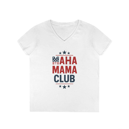 "MAHA MAMA CLUB" Ladies Semi-Fitted V-Neck Tshirt (White) - Sweet Baby Jeez Teez