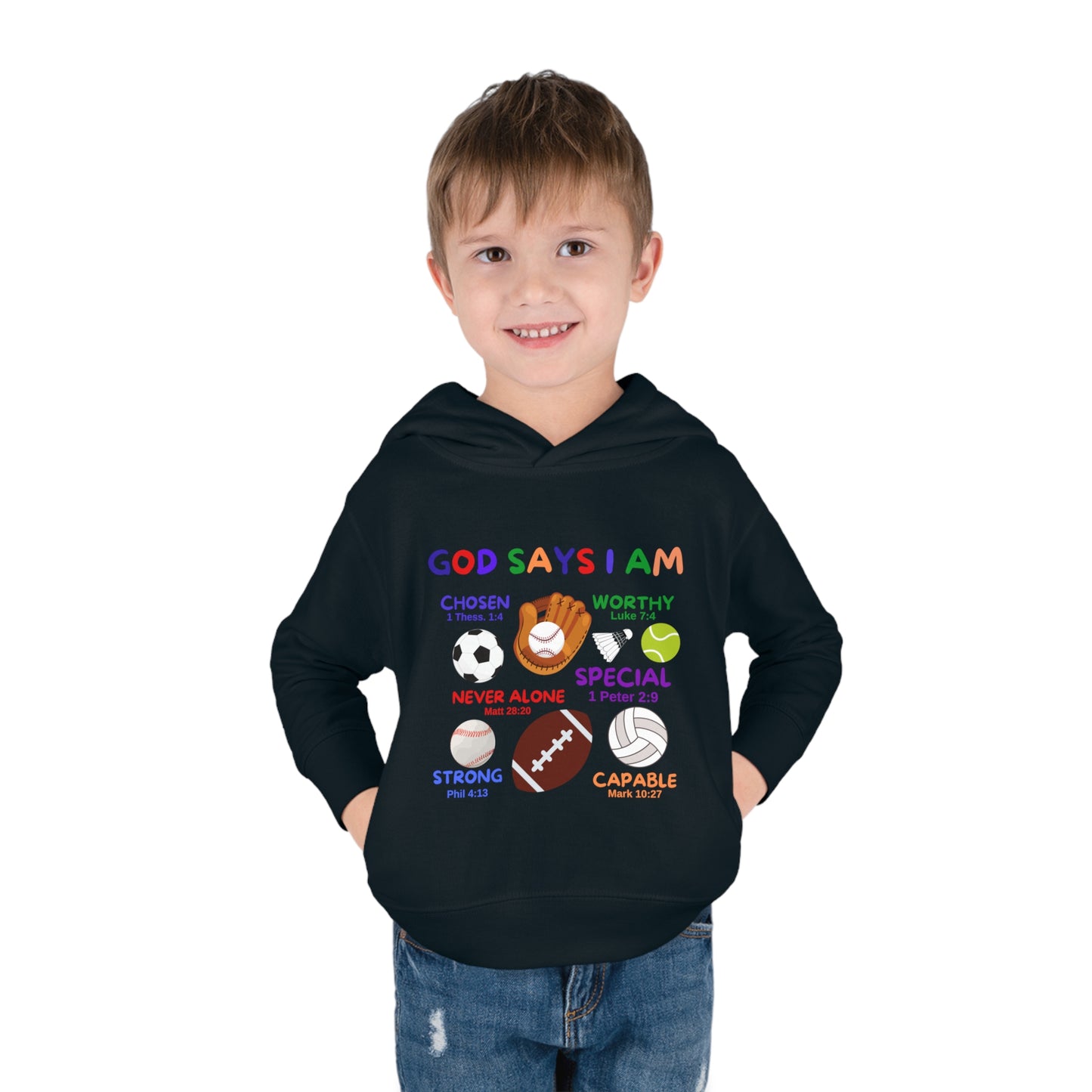 God Says I am Toddler Fleece Hoodie (Sports Logo) - Sweet Baby Jeez Teez