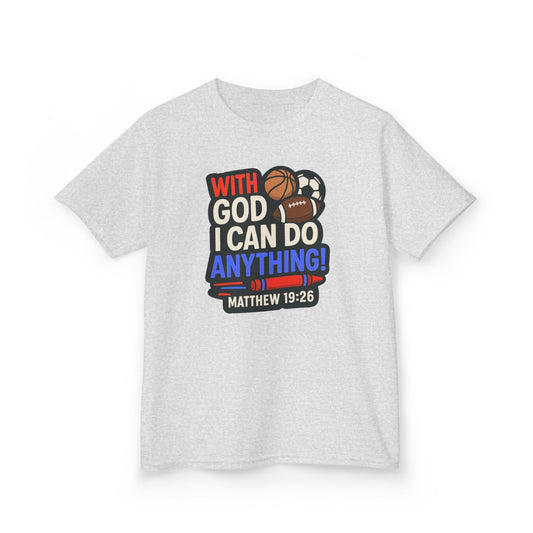 "With God I Can Do Anything!" Bible Verse Christian Boy's Inspirational Tshirt
