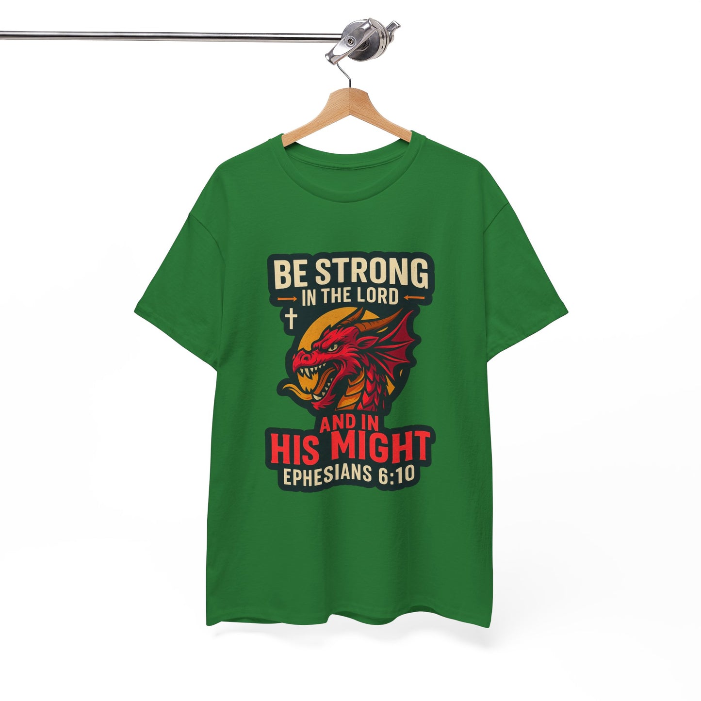 "Be Strong" Bible Verse Dragon Heavy Cotton Tshirt