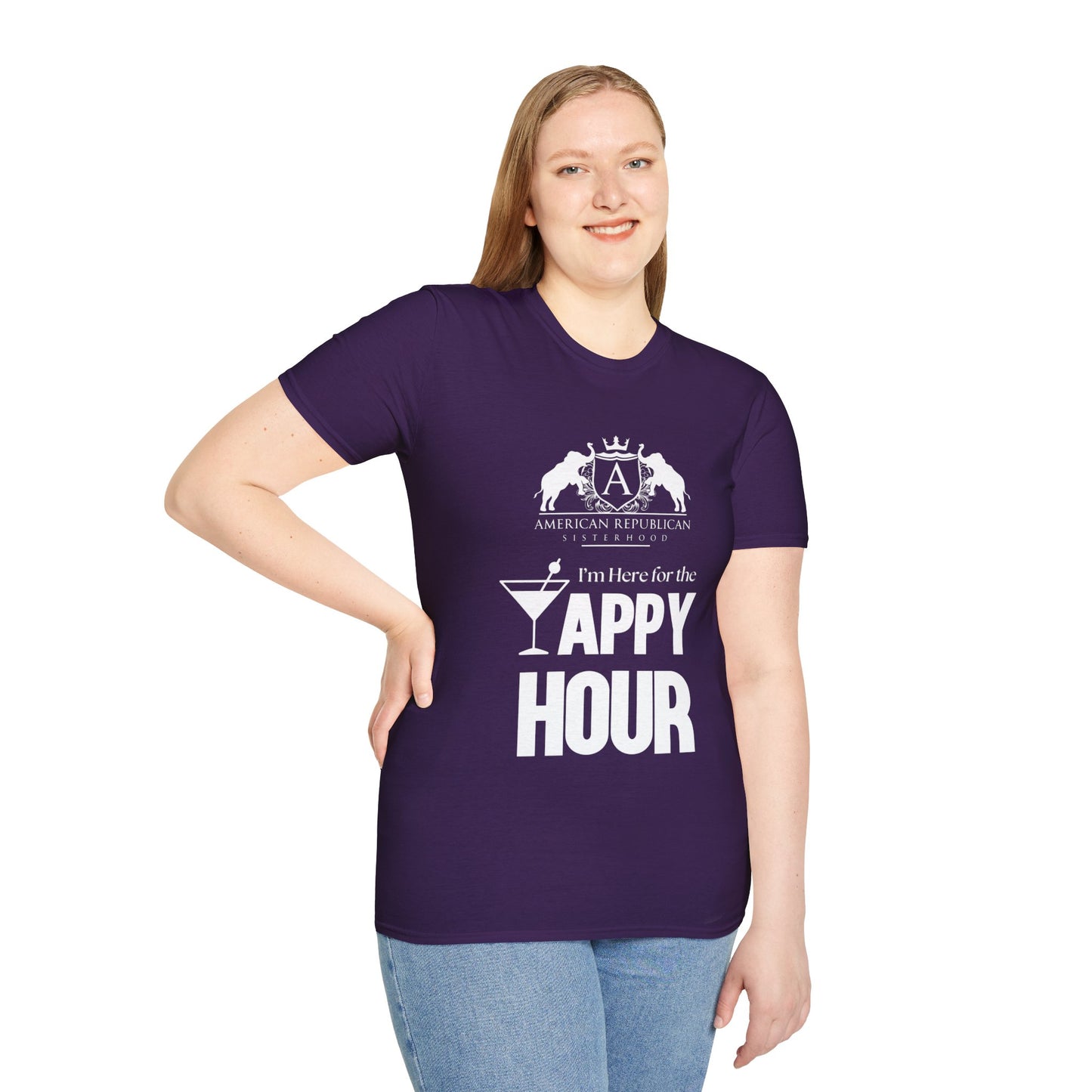 Here for the Yappy Hour Women's Unisex/Relaxed Tshirt (ARS-White Logo) - Sweet Baby Jeez Teez