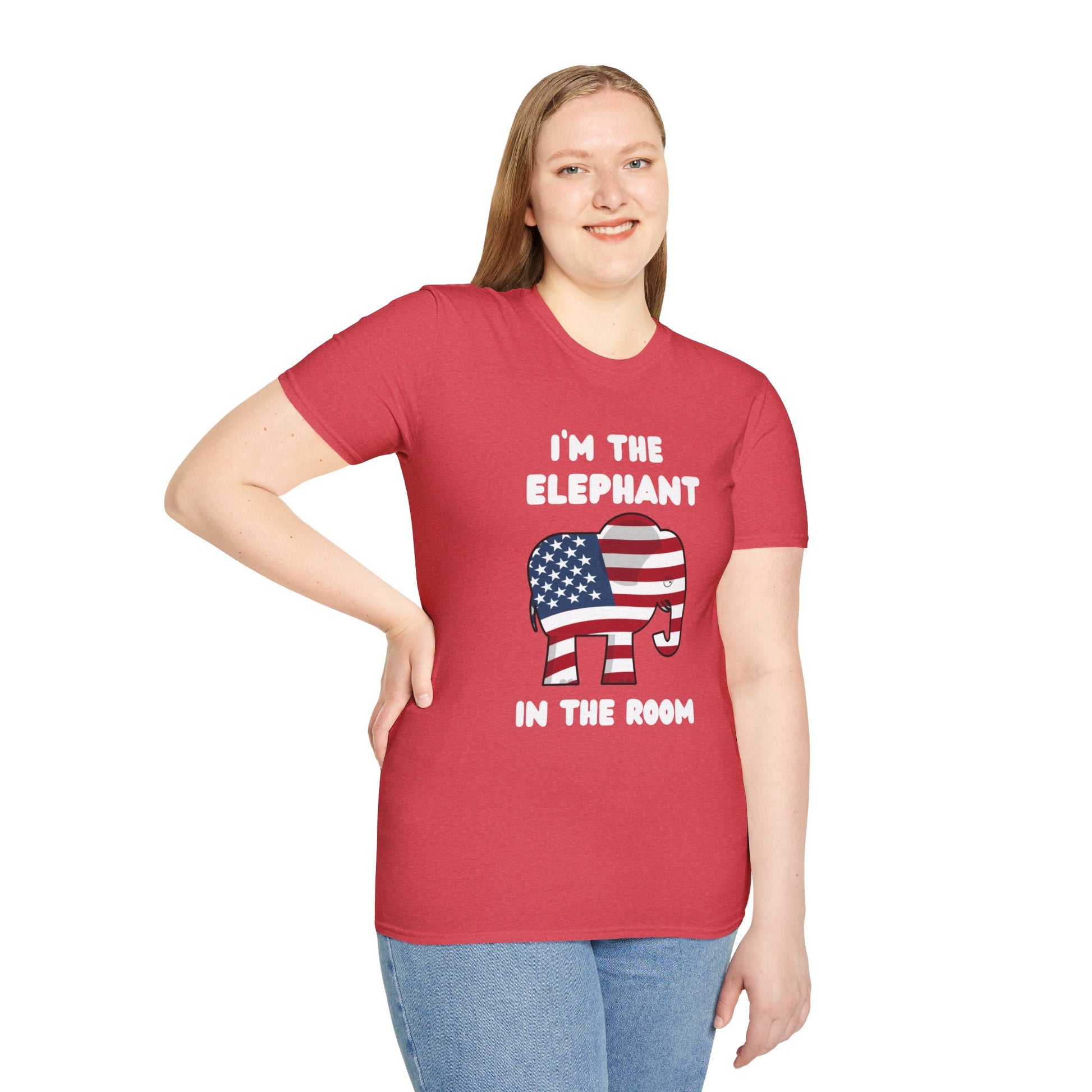 Elephant in Room Cartoon Women's Relaxed/Plus Tshirt (White Logo, Red & Gray Tshirts) - Sweet Baby Jeez Teez