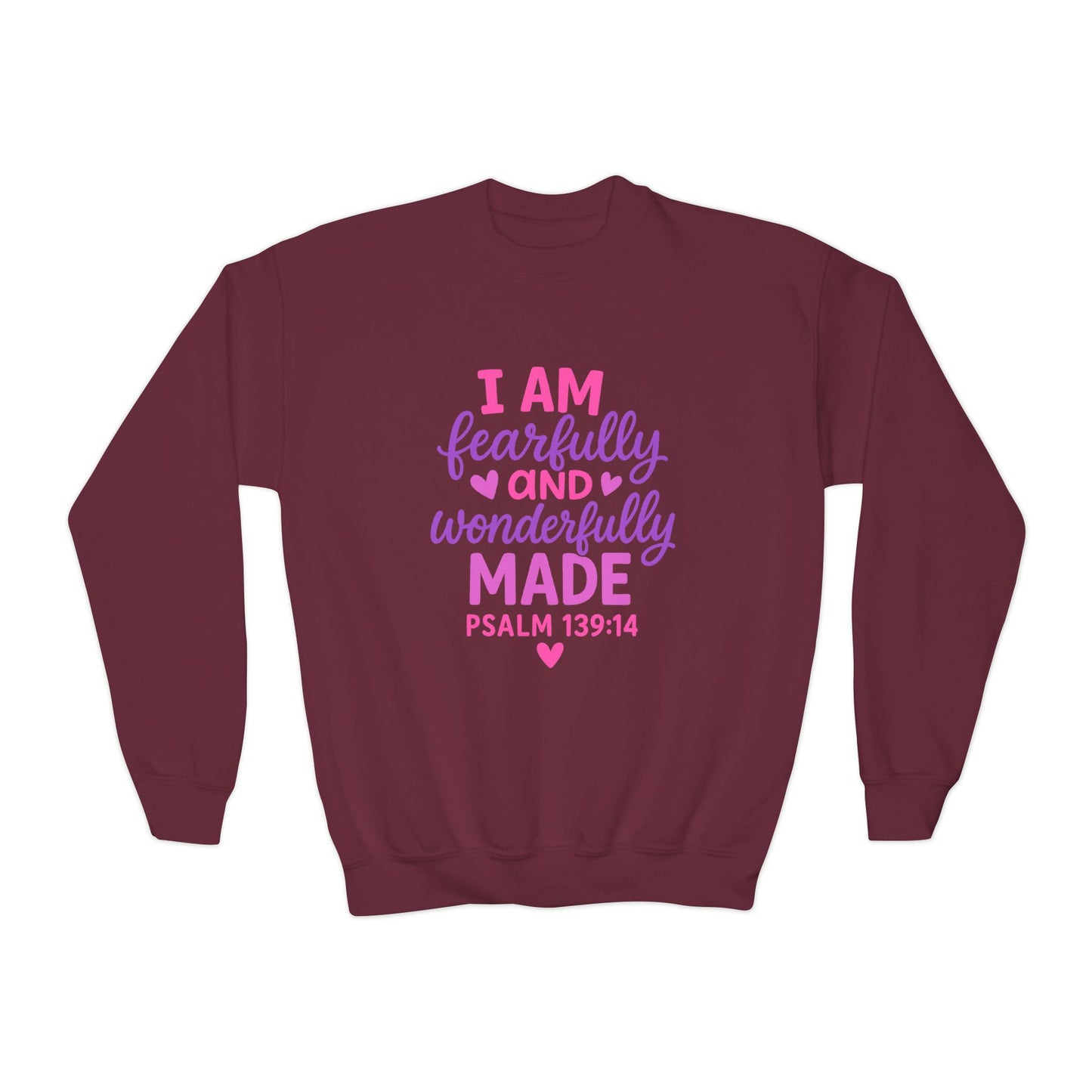 "Wonderfully Made" Christian Bible Verse Girls Sweatshirt