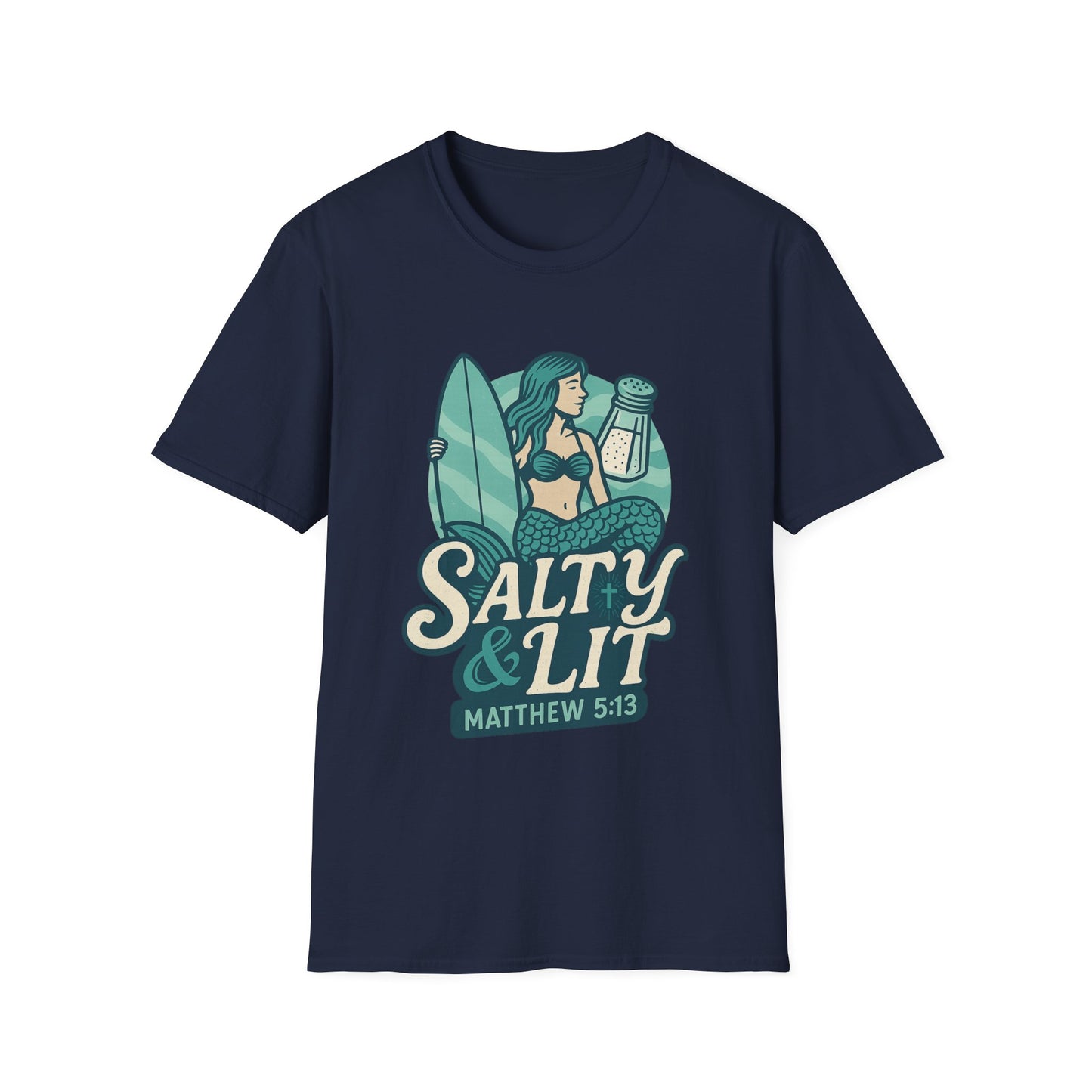 "Salty & Lit" Mermaid Matthew 5:13 Bible Verse Christian Women's Softstyle Tshirt