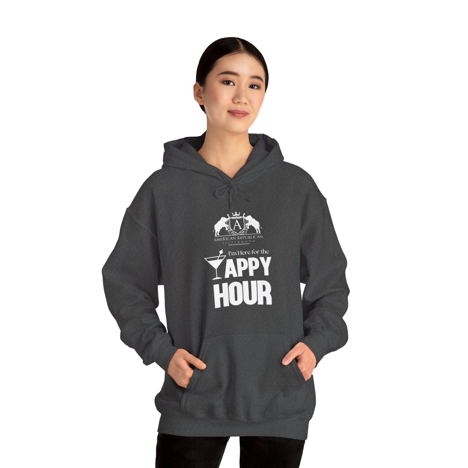 Here for the Yappy Hour Women's Relaxed Hoodie (ARS - White Logo) - Sweet Baby Jeez Teez