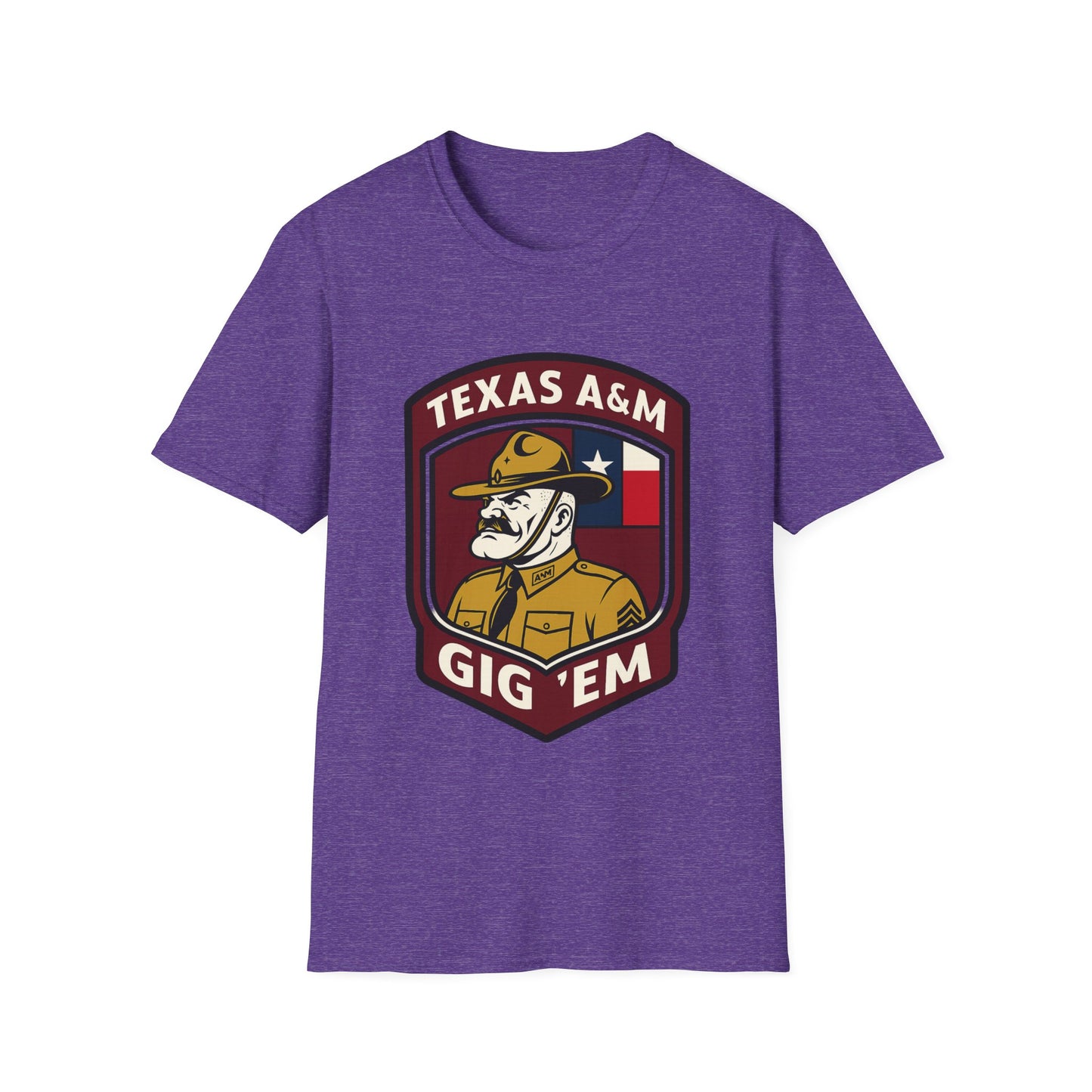 Gig 'Em Aggies Old Sarge Crest Soft Relaxed Tshirt (Texas Flag Logo 2)