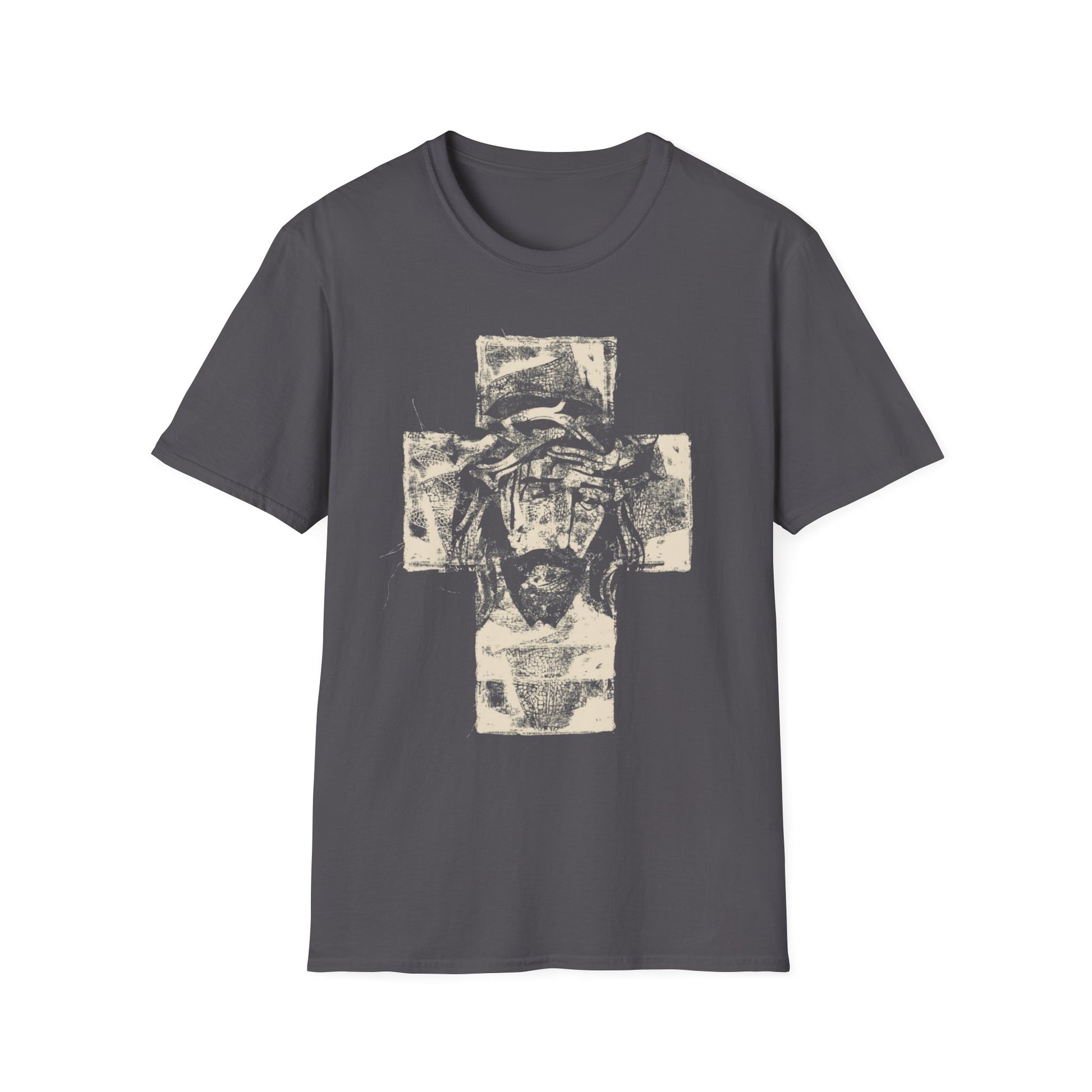 Christ Portrait on Cross Modern Logo Men's Tshirt - Sweet Baby Jeez Teez