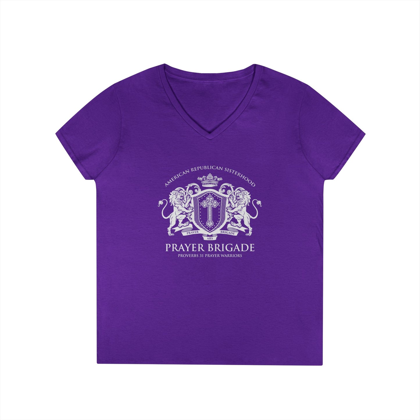 ARS Prayer Brigade Ladies' V-Neck T-Shirt (Light Gray with Light Gray Logo)