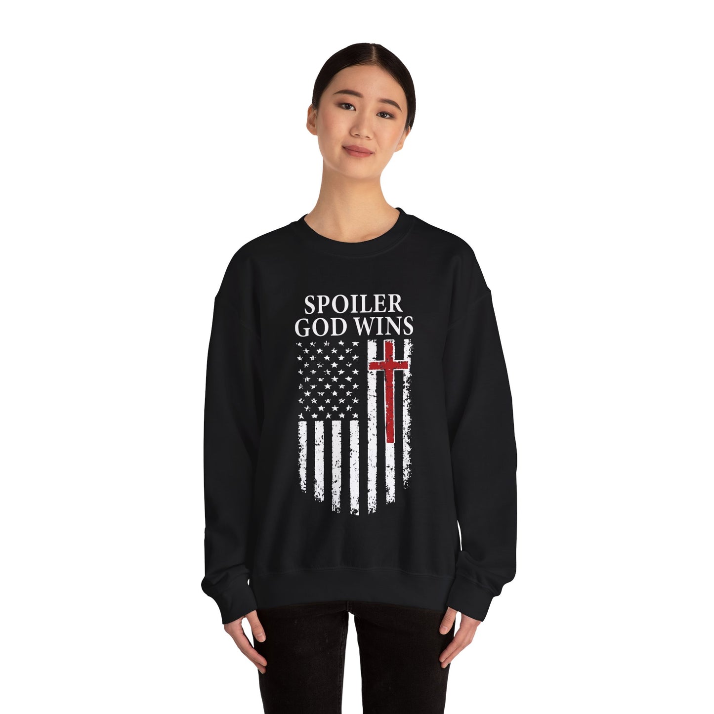 "Spoiler God Wins" Christian Unisex Cozy Sweatshirt