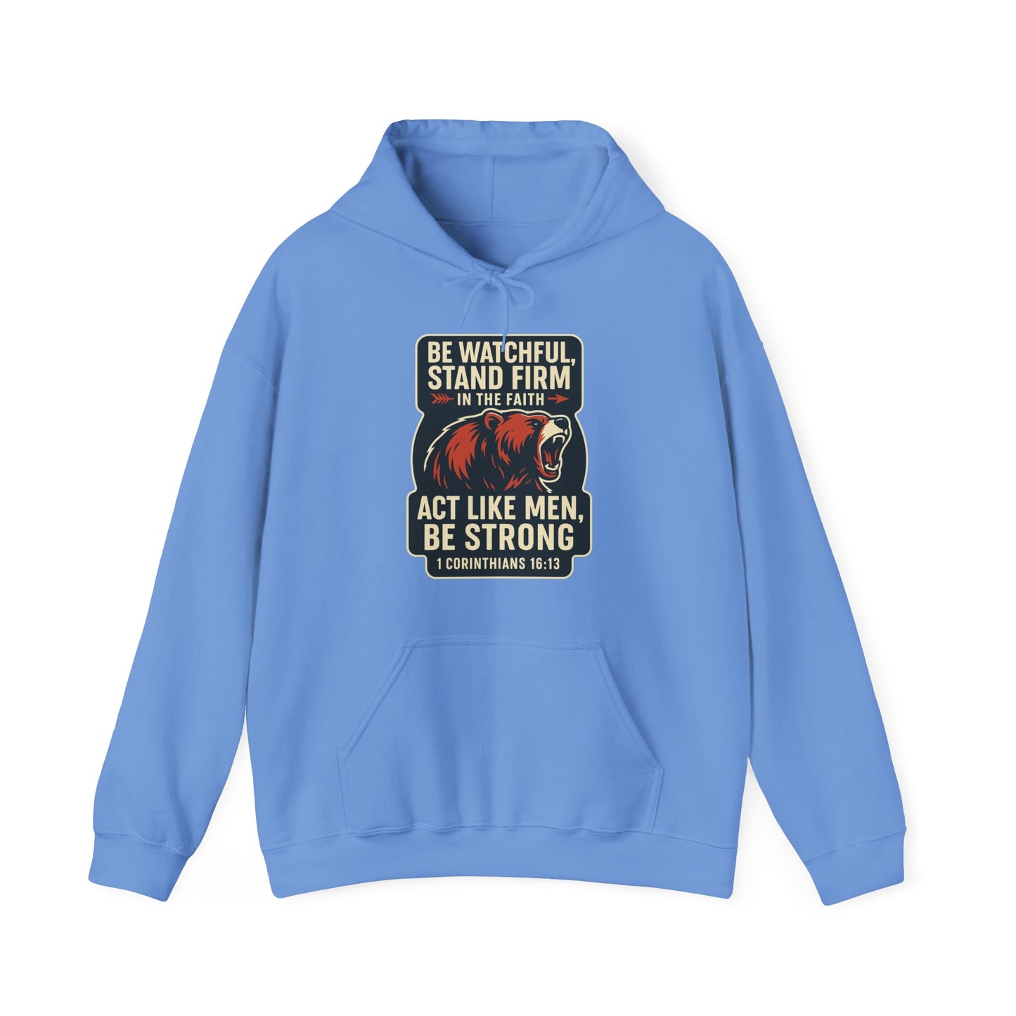"Stand Firm in Faith" Bear Bible Verse Hoodie Sweatshirt
