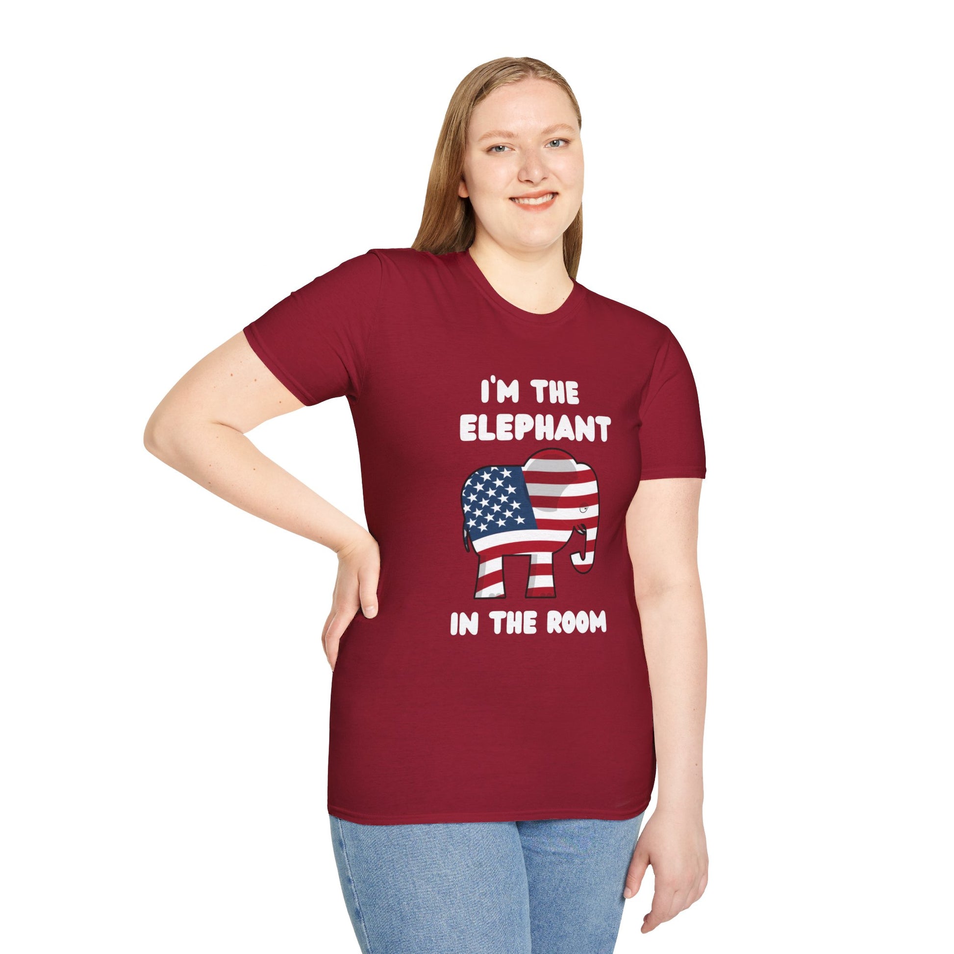 Elephant in Room Cartoon Women's Relaxed/Plus Tshirt (White Logo, Red & Gray Tshirts) - Sweet Baby Jeez Teez