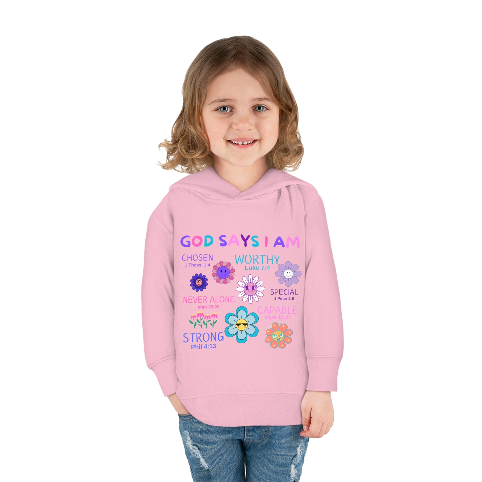 God Says I Am Toddler Fleece Hoodie (Flower Logo) - Sweet Baby Jeez Teez