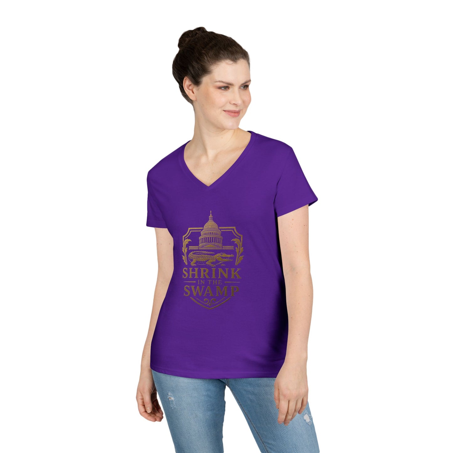 Shrink in the Swamp [TM] Ladies' V-Neck T-Shirt - Sweet Baby Jeez Teez
