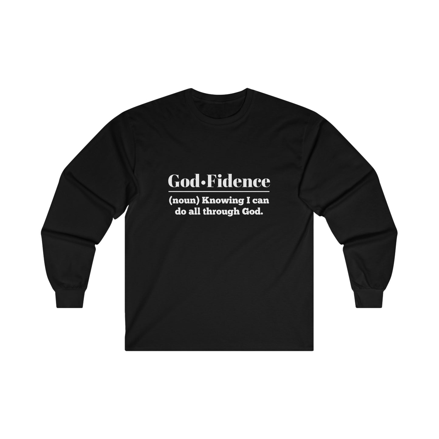 God-fidence Women's Relaxed Long Sleeve Tshirt (White Logo) - Sweet Baby Jeez Teez
