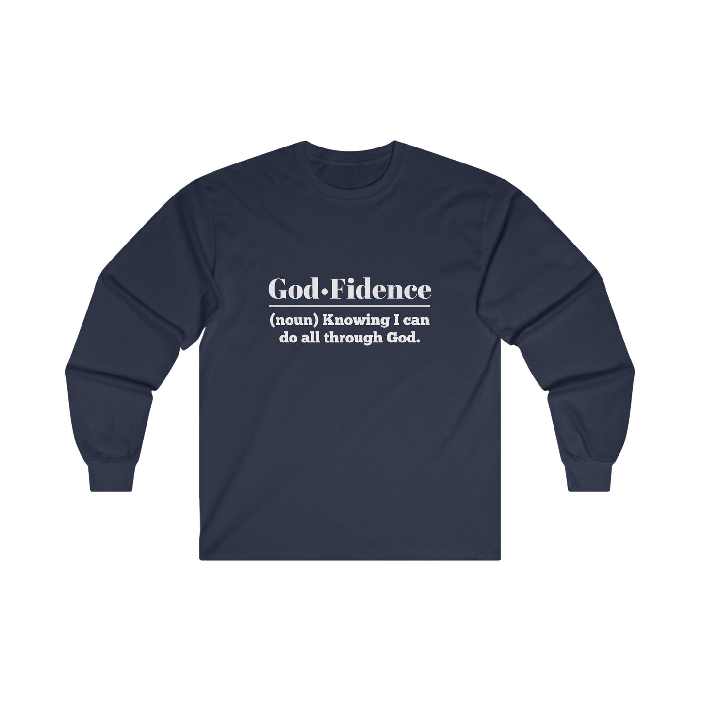 God-fidence Women's Relaxed Long Sleeve Tshirt (White Logo) - Sweet Baby Jeez Teez