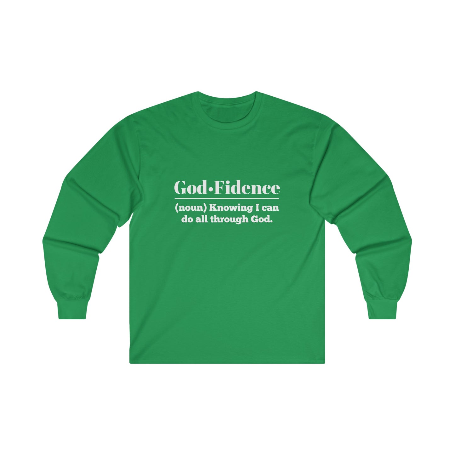 God-fidence Women's Relaxed Long Sleeve Tshirt (White Logo) - Sweet Baby Jeez Teez