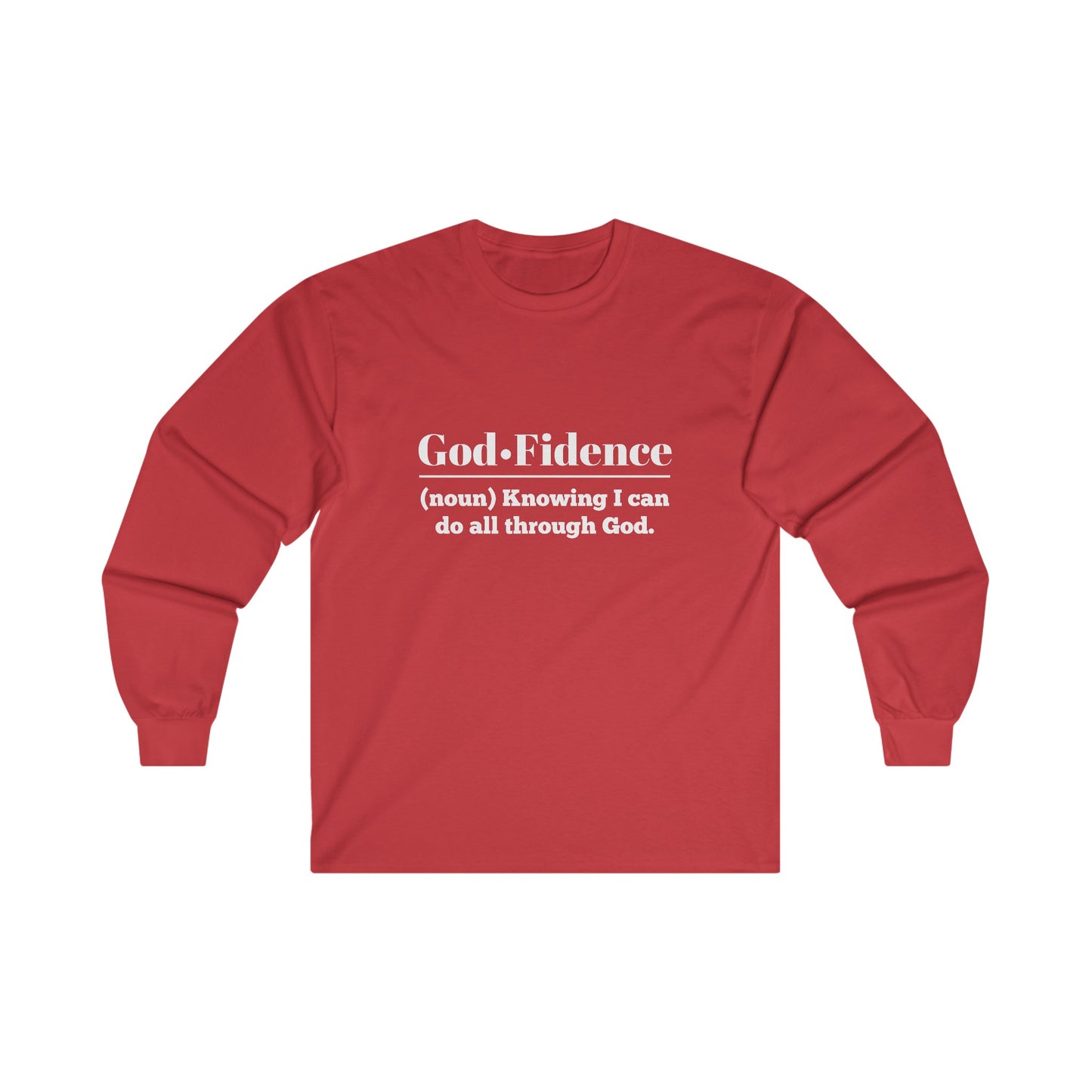 God-fidence Women's Relaxed Long Sleeve Tshirt (White Logo) - Sweet Baby Jeez Teez