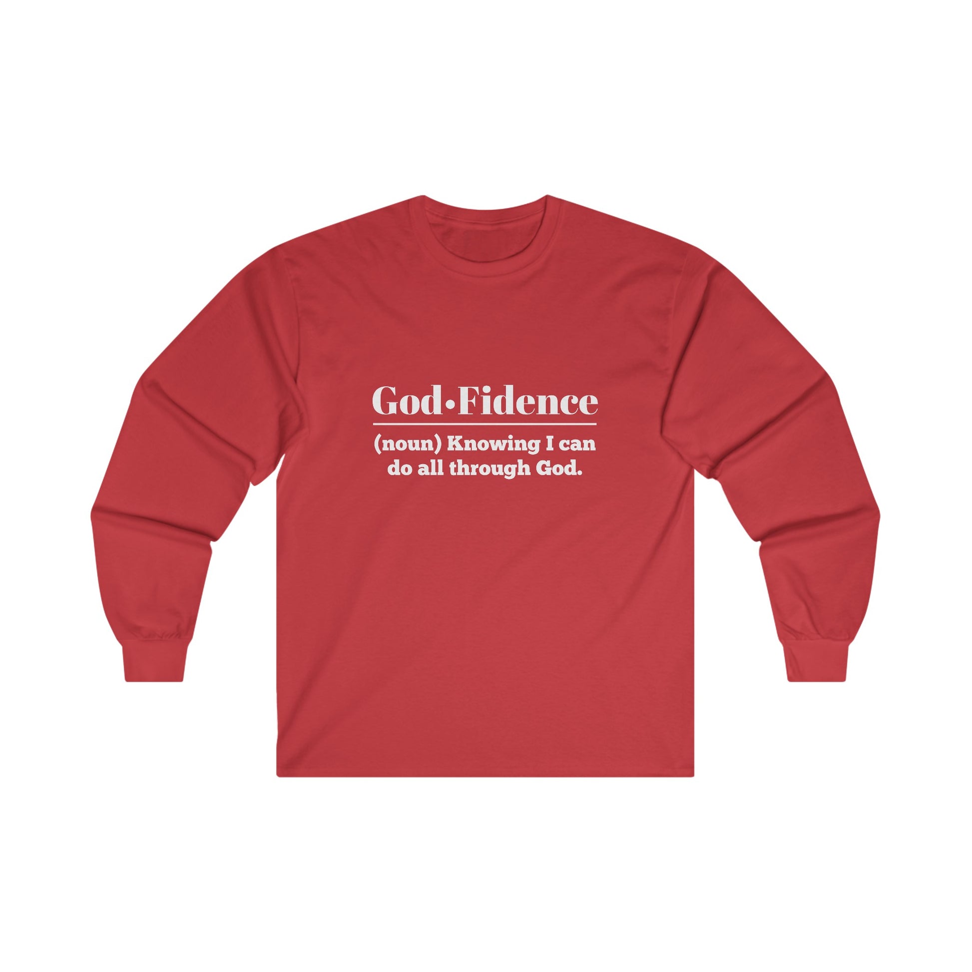 God-fidence Women's Relaxed Long Sleeve Tshirt (White Logo) - Sweet Baby Jeez Teez