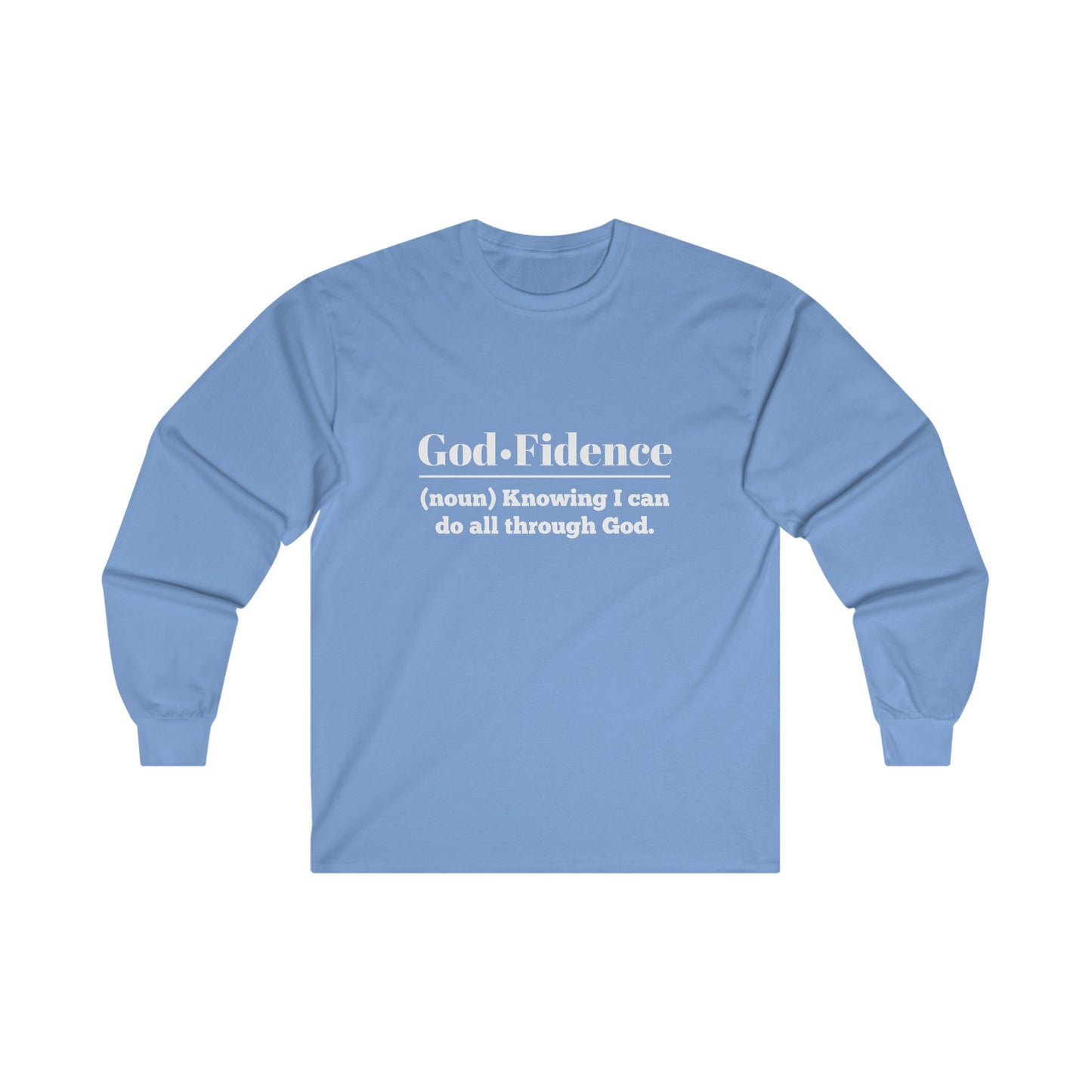 God-fidence Women's Relaxed Long Sleeve Tshirt (White Logo) - Sweet Baby Jeez Teez