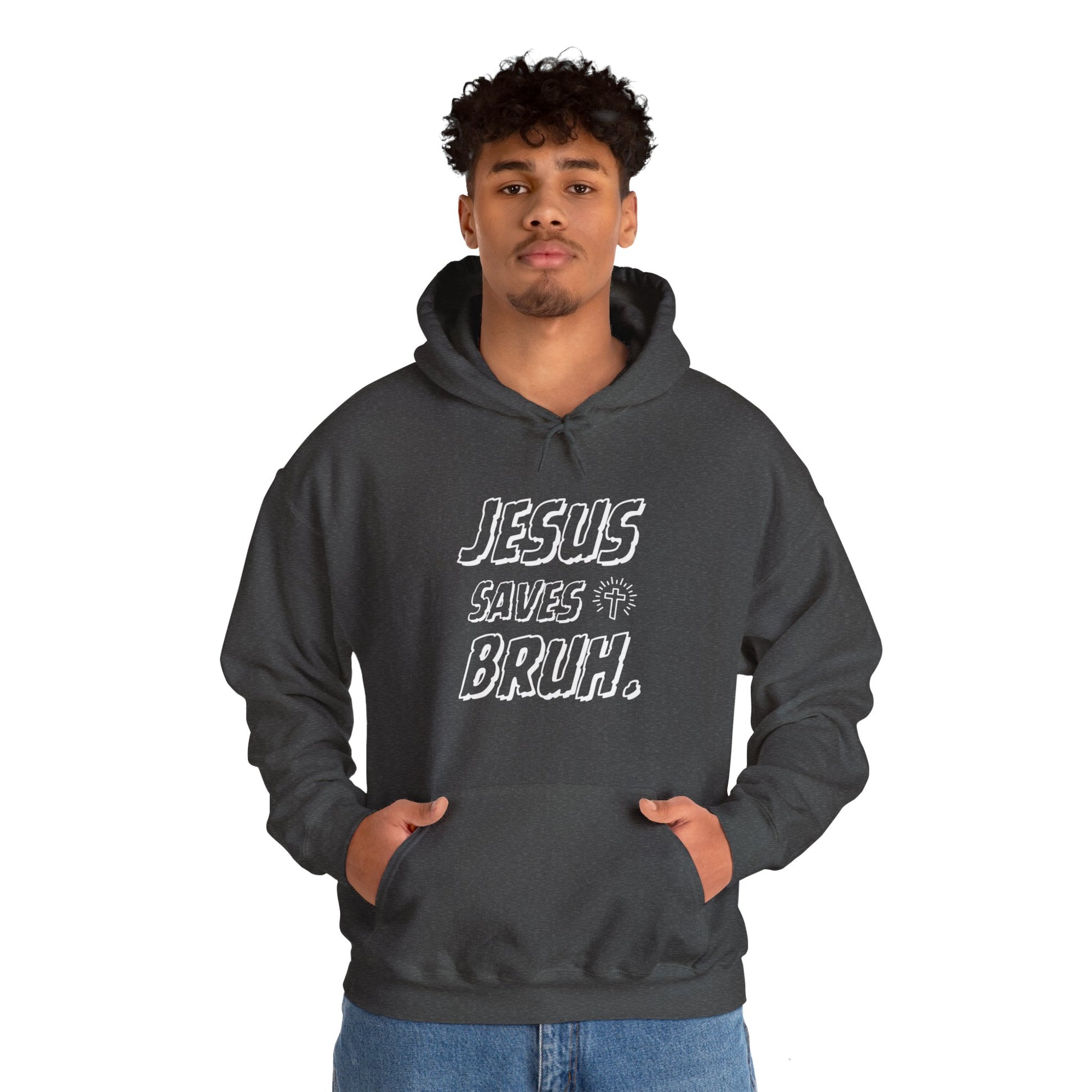 Jesus Saves Bruh Men's Hoodie (White Logo) - Sweet Baby Jeez Teez