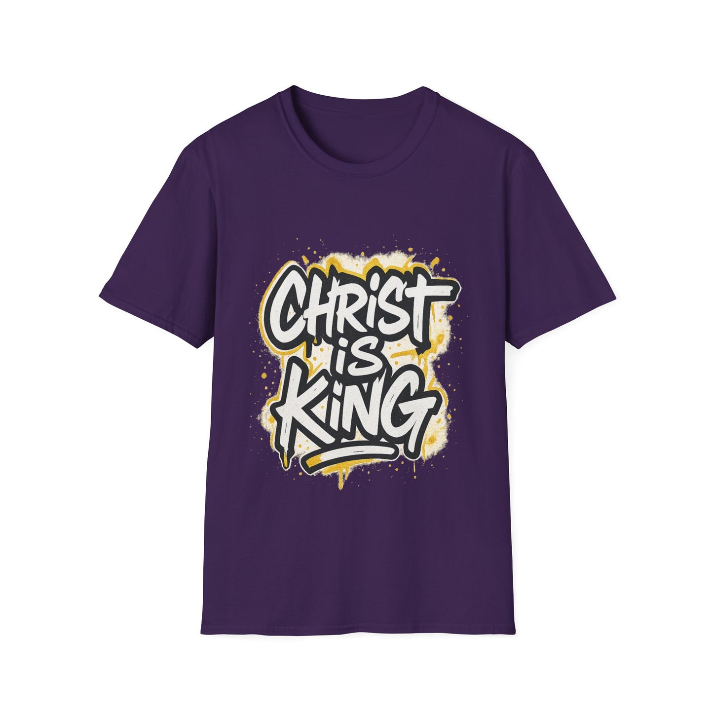 Christ is King Graphic Men's Unisex Softstyle Tshirt (White/Gold Logo)