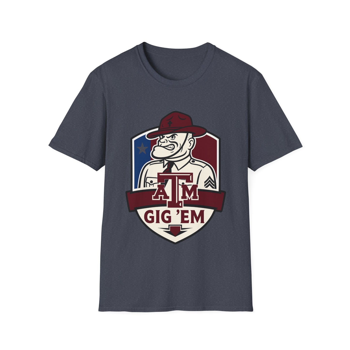 Gig 'Em Aggies Old Sarge Crest Soft Relaxed Tshirt (Texas Flag Logo 3)