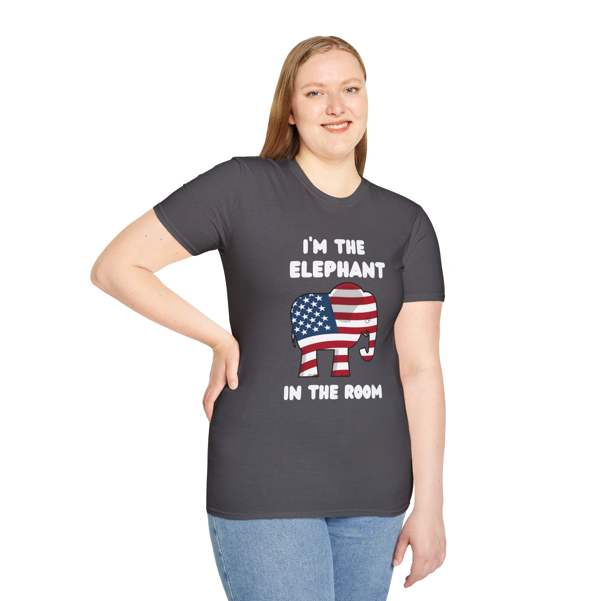 Elephant in Room Cartoon Women's Relaxed/Plus Tshirt (White Logo, Red & Gray Tshirts) - Sweet Baby Jeez Teez