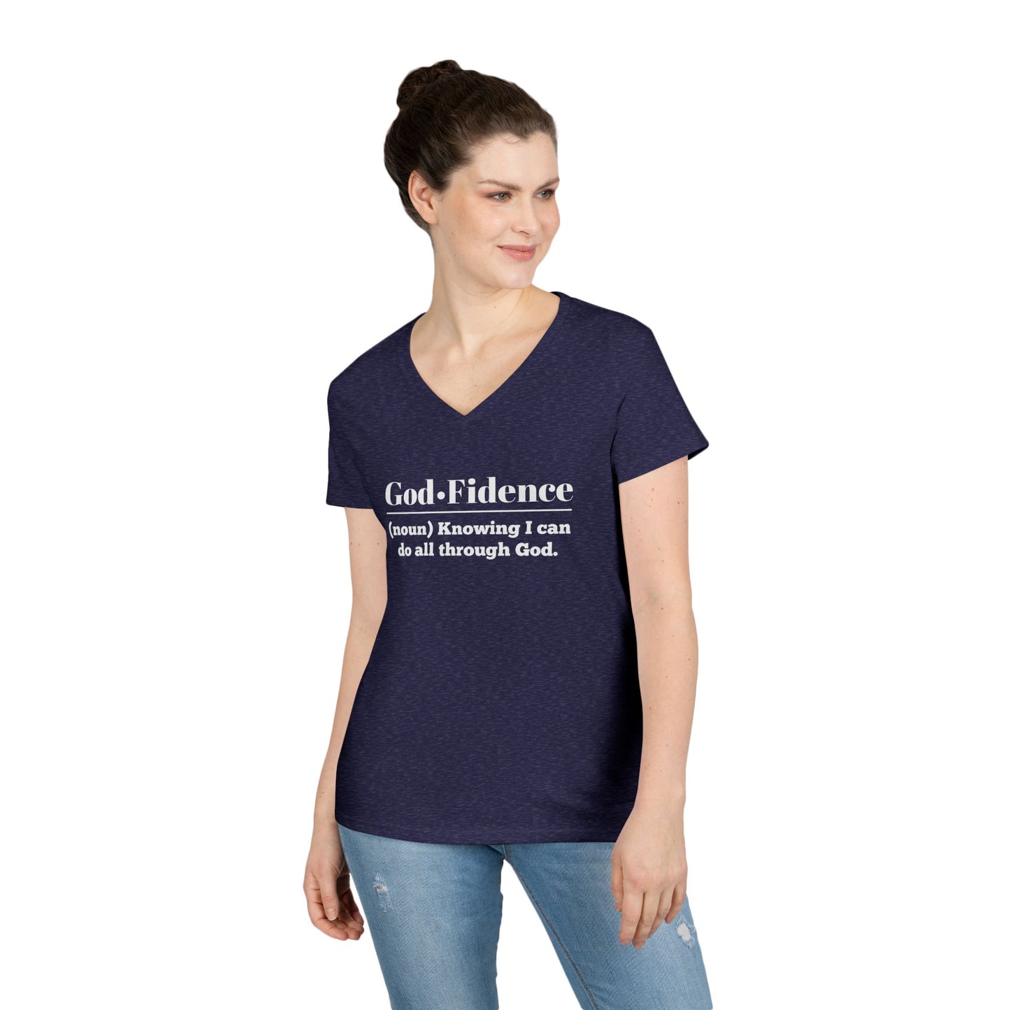 God-Fidence Women's V-Neck T-Shirt - Empowering Faith-Inspired Tee - Sweet Baby Jeez Teez