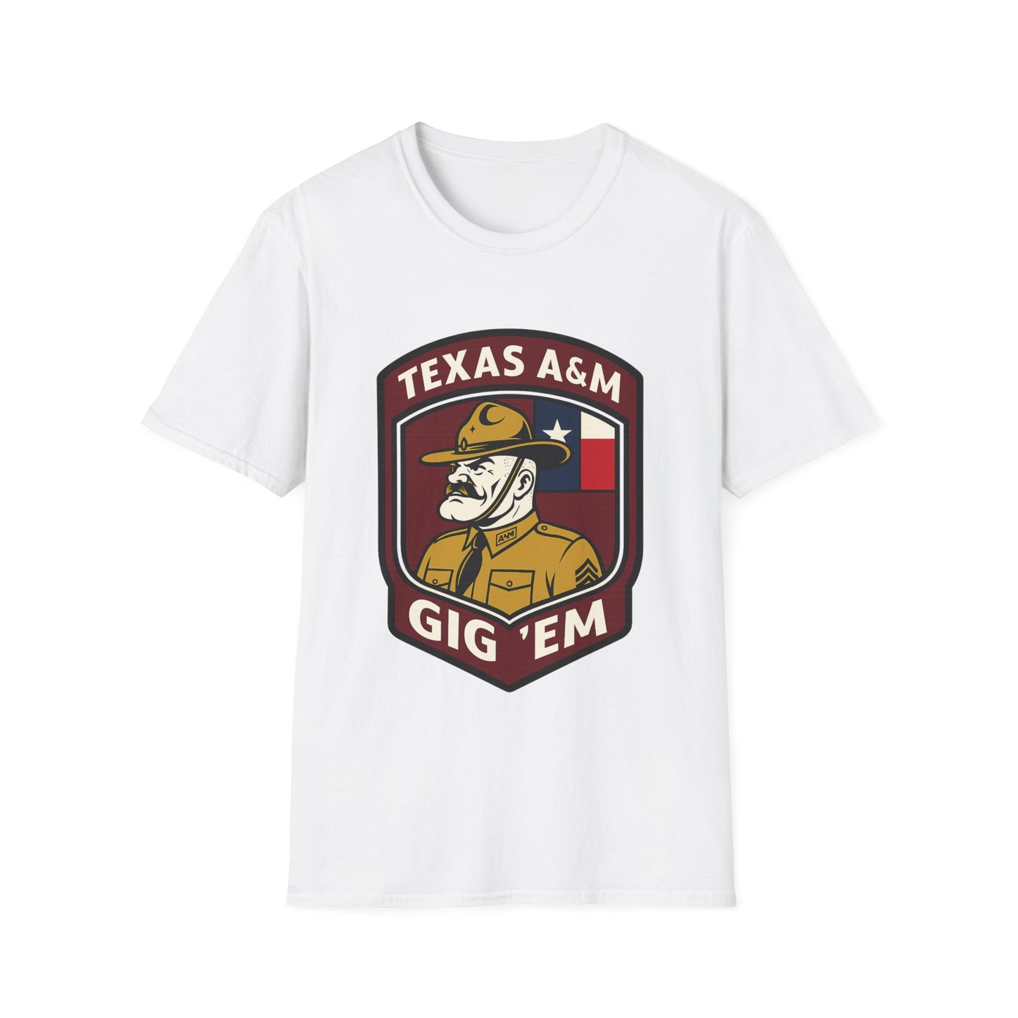 Gig 'Em Aggies Old Sarge Crest Soft Relaxed Tshirt (Texas Flag Logo 2)