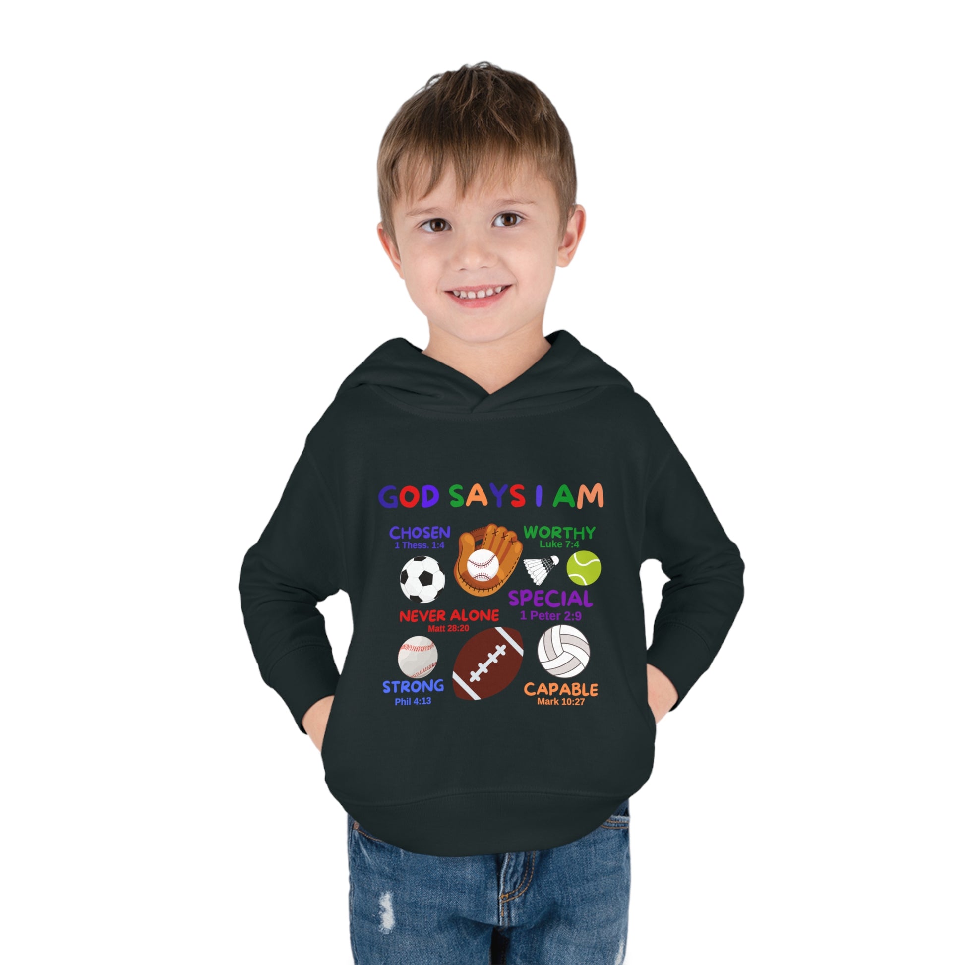 God Says I am Toddler Fleece Hoodie (Sports Logo) - Sweet Baby Jeez Teez