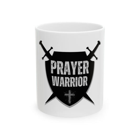 Prayer Warrior Crest Ceramic Mug, (11oz, 15oz) - Sweet Baby Jeez Teez