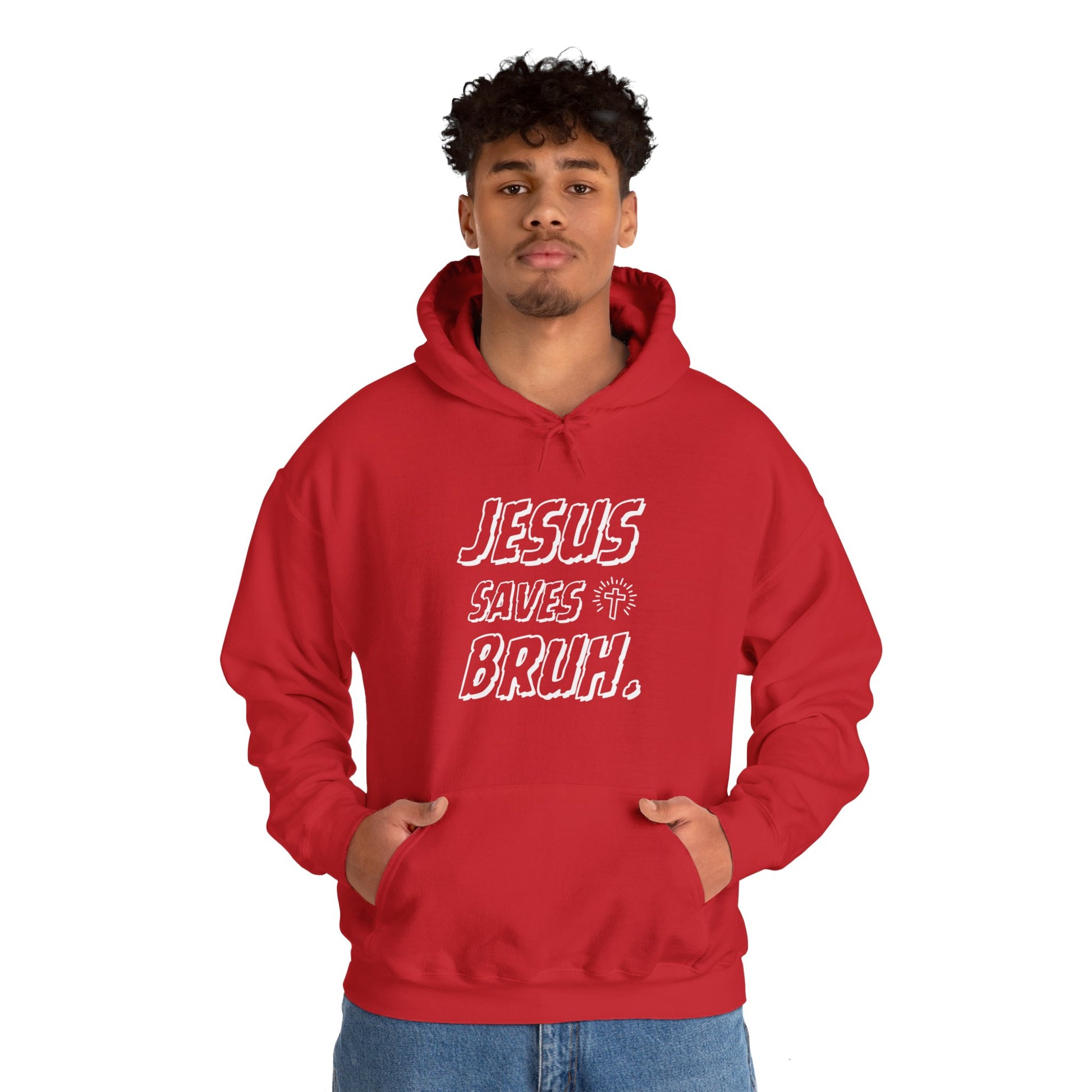Jesus Saves Bruh Men's Hoodie (White Logo) - Sweet Baby Jeez Teez