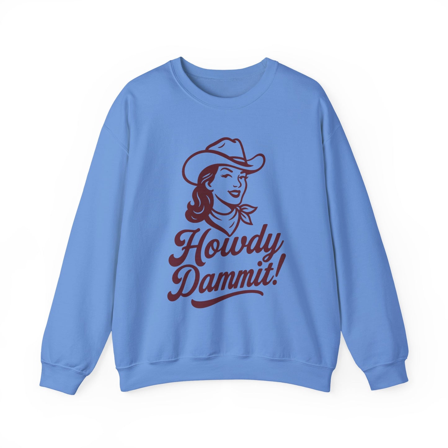 Howdy Dammit! Aggie Texas Cowgirl Cozy Unisex Sweatshirt (Maroon Logo)