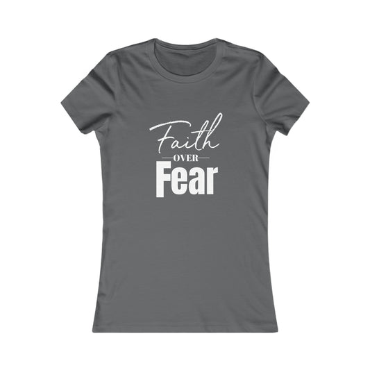 Faith Over Fear Women's Fitted Tshirt (White and Gray Logo) - Sweet Baby Jeez Teez