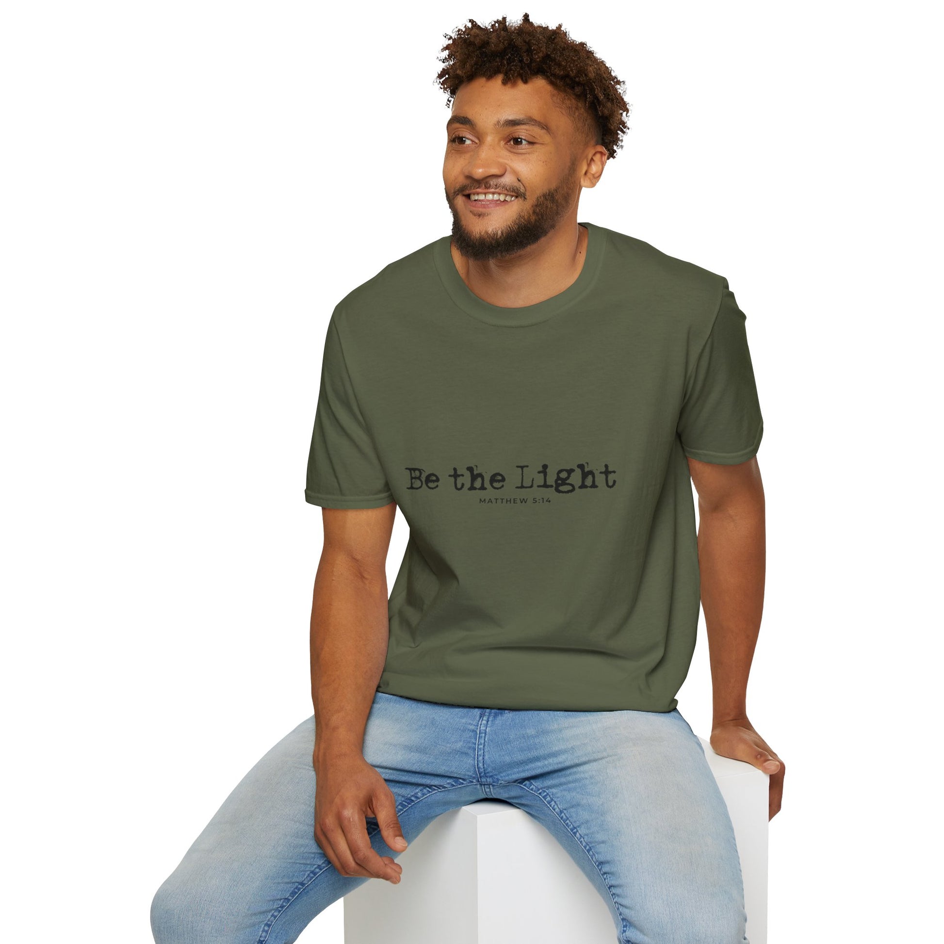 Be the Light Mens Relaxed Tshirt (Black Logo) - Sweet Baby Jeez Teez
