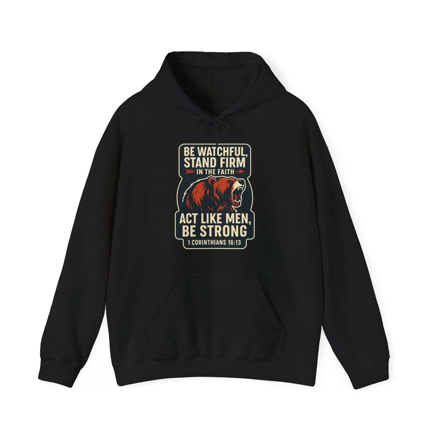 "Stand Firm in Faith" Bear Bible Verse Hoodie Sweatshirt