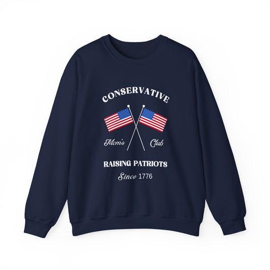 Conservative Mom's Club Crewneck Sweatshirt - Raising Patriots Since 1776 (White Logo)