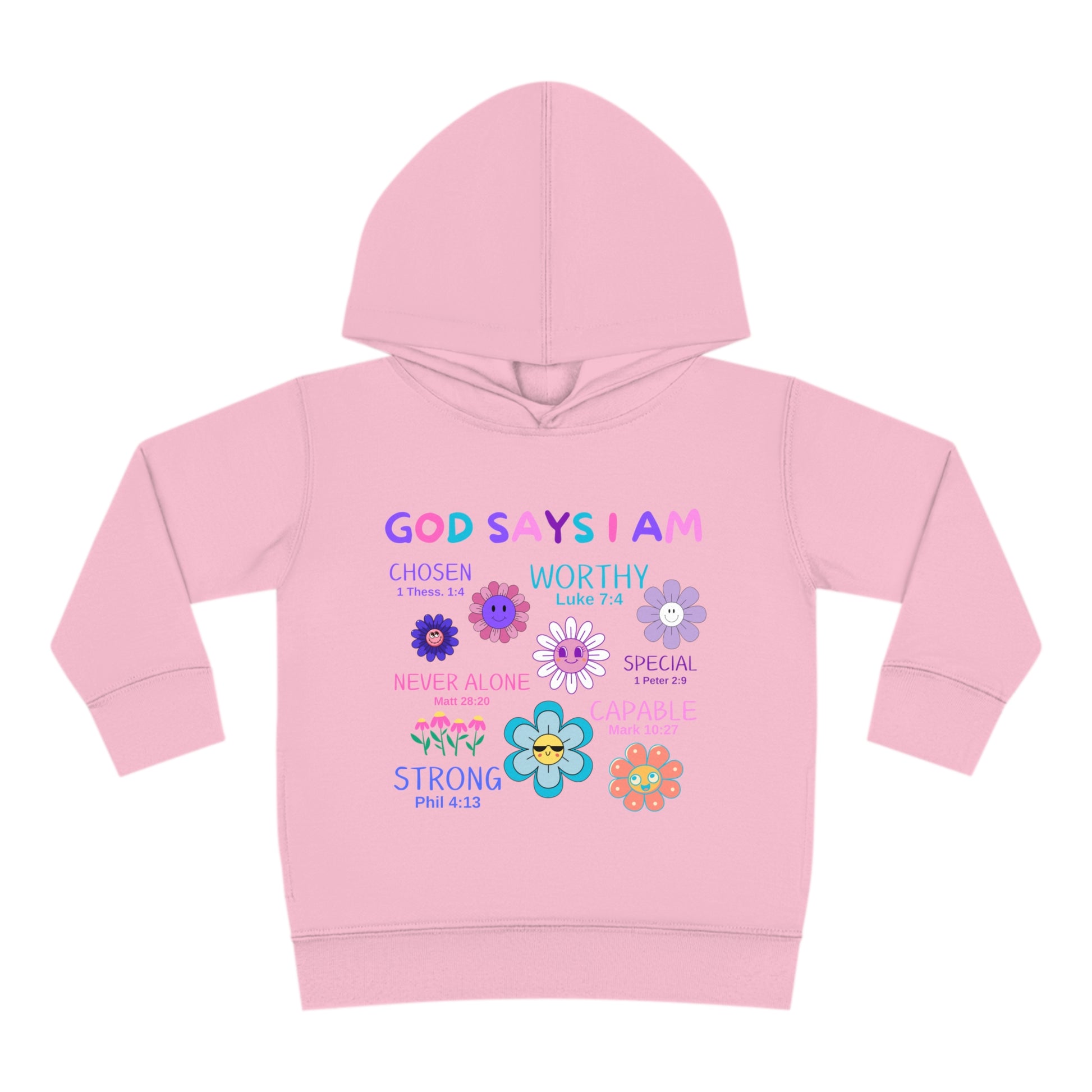 God Says I Am Toddler Fleece Hoodie (Flower Logo) - Sweet Baby Jeez Teez