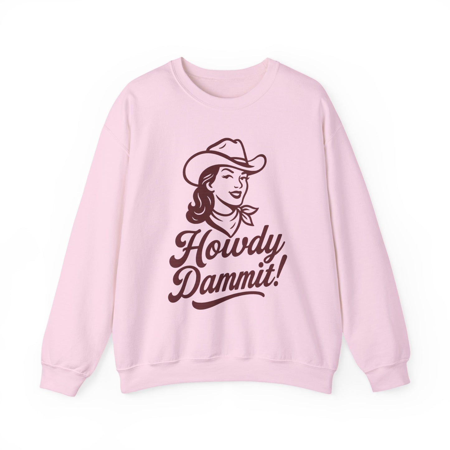Howdy Dammit! Aggie Texas Cowgirl Cozy Unisex Sweatshirt (Maroon Logo)